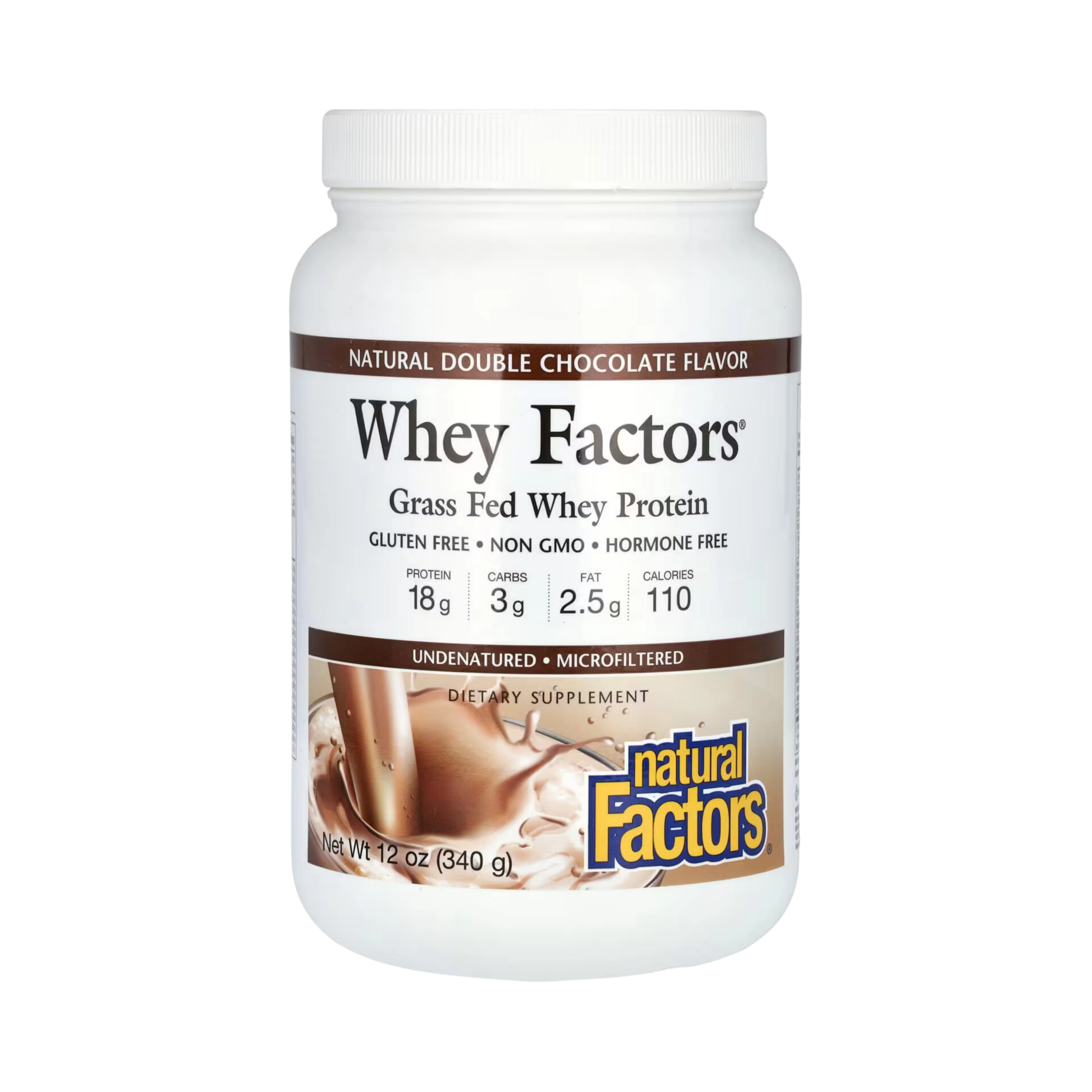 Natural Factors, Whey Factors, Grass Fed Whey Protein, Natural Double Chocolate, 12 Oz