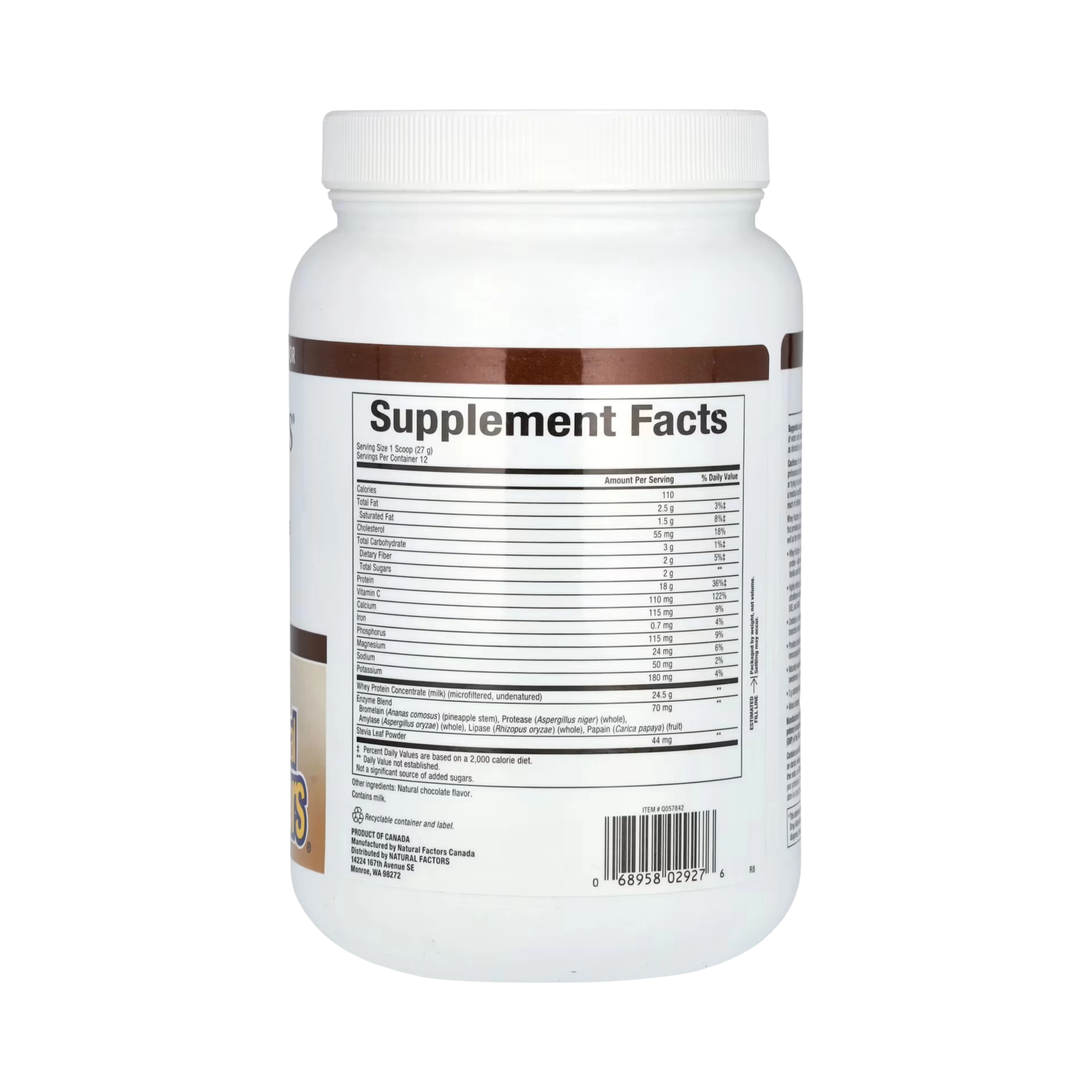 Natural Factors, Whey Factors, Grass Fed Whey Protein, Natural Double Chocolate, 12 Oz