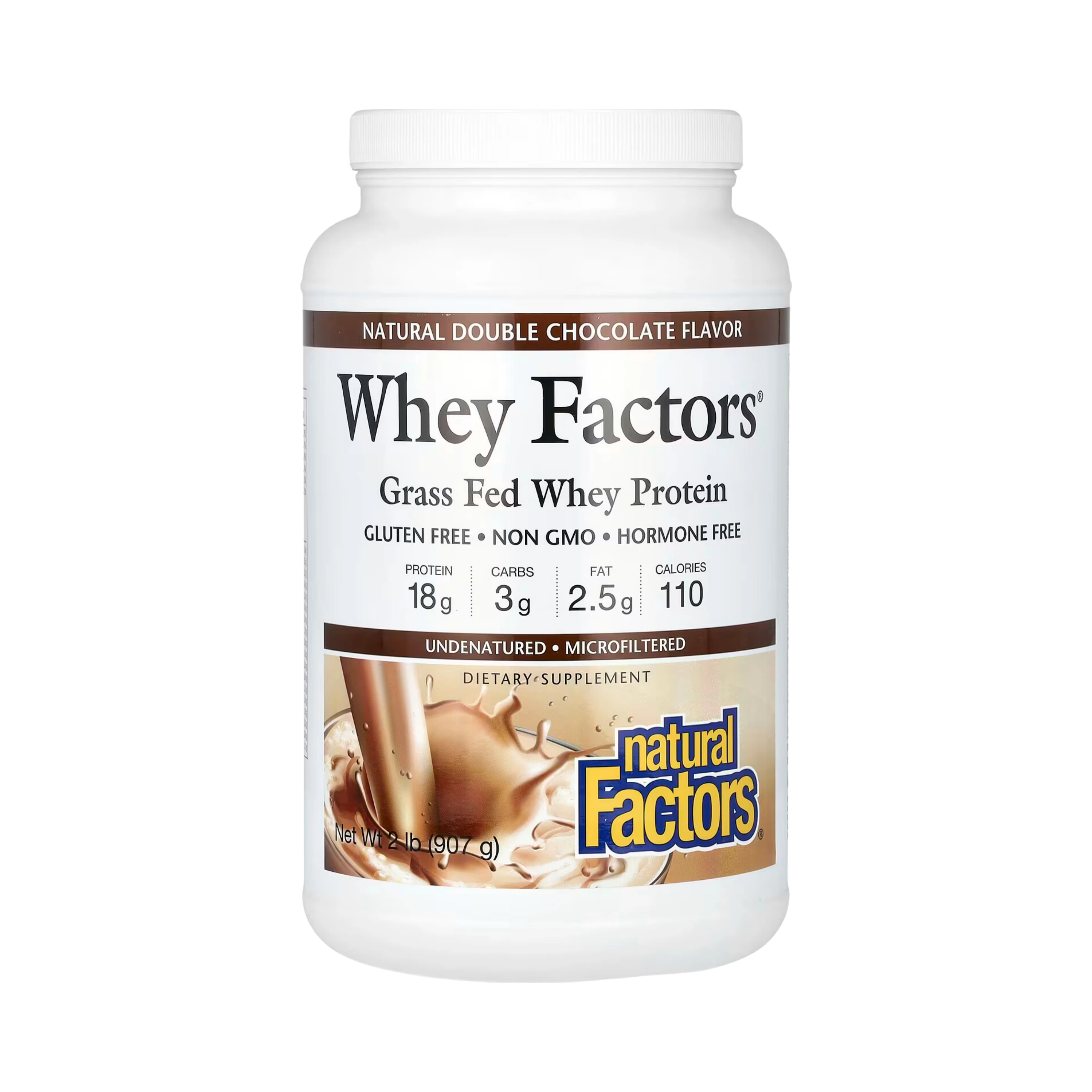 Natural Factors, Whey Factors, Grass Fed Whey Protein, Natural Double Chocolate, 2 Lb