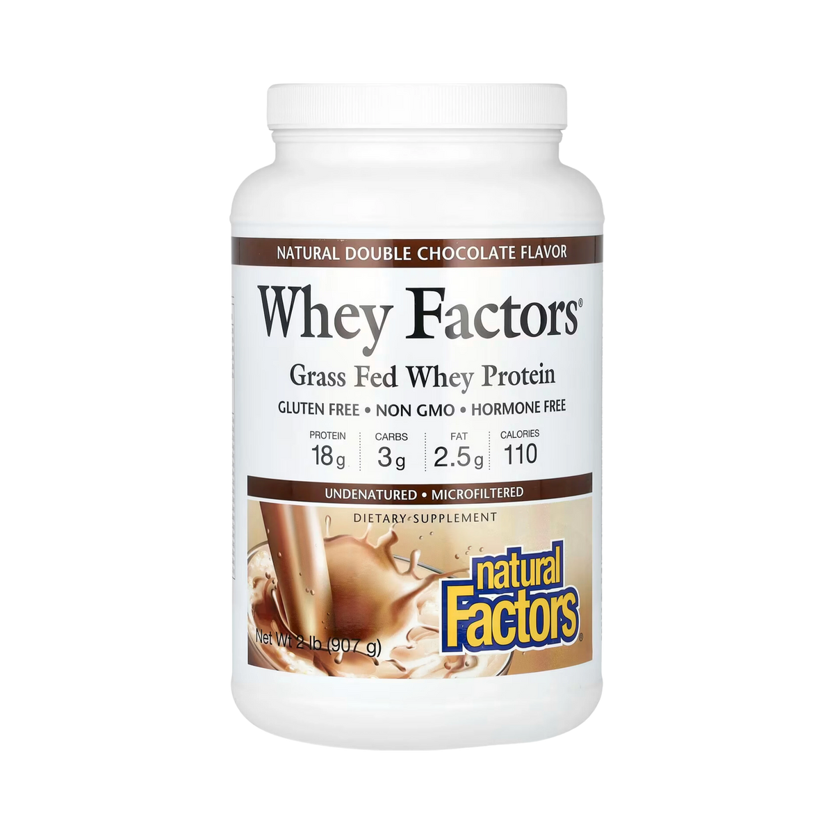 Natural Factors, Whey Factors, Grass Fed Whey Protein, Natural Double Chocolate, 2 Lb