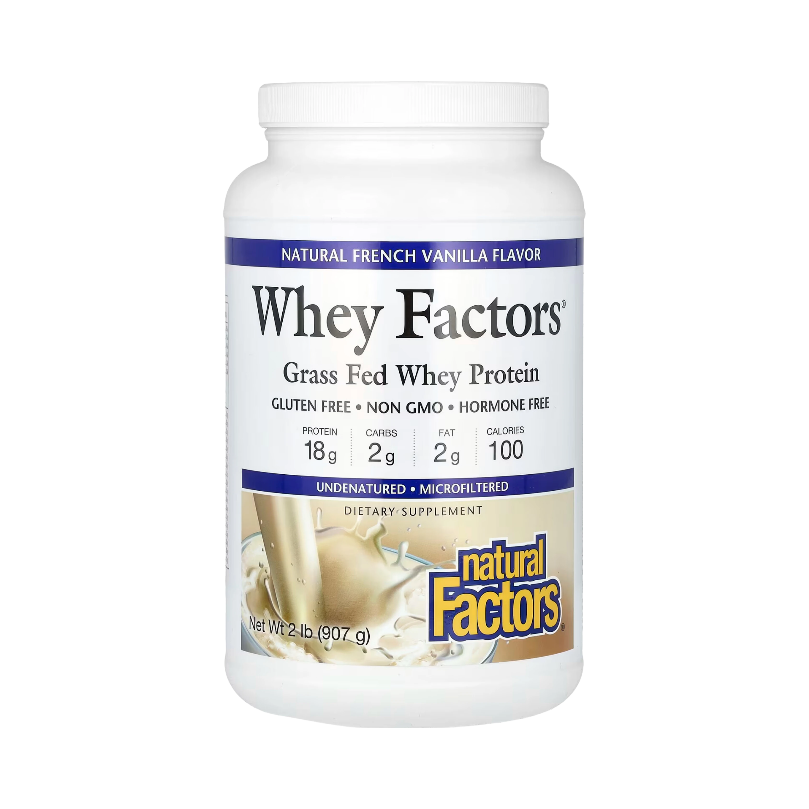 Natural Factors, Whey Factors, Grass Fed Whey Protein, Natural French Vanilla, 2 Lb