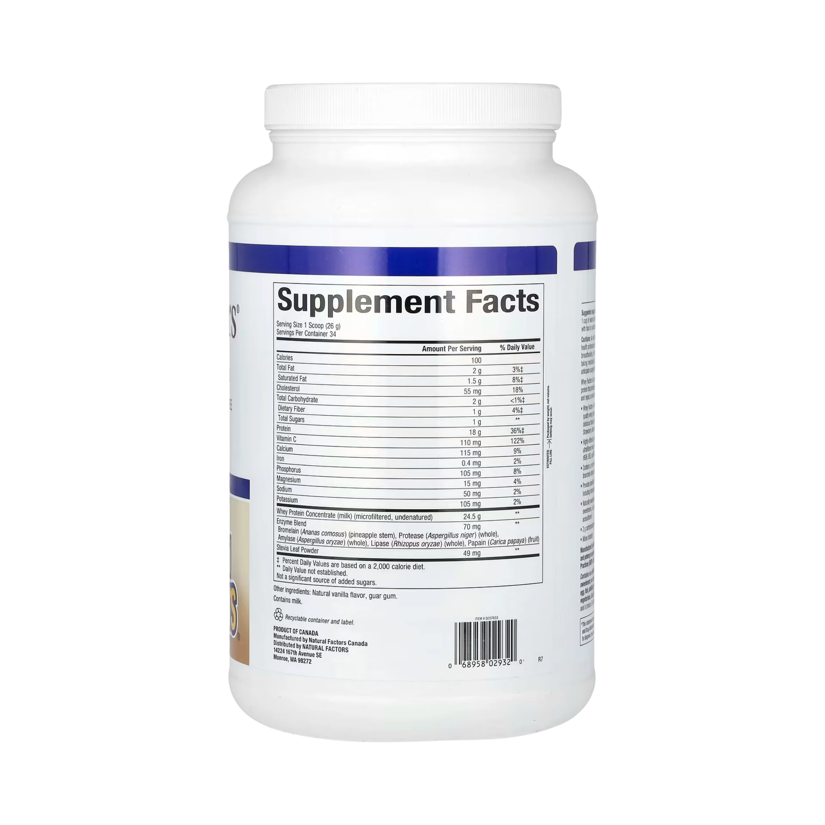 Natural Factors, Whey Factors, Grass Fed Whey Protein, Natural French Vanilla, 2 Lb