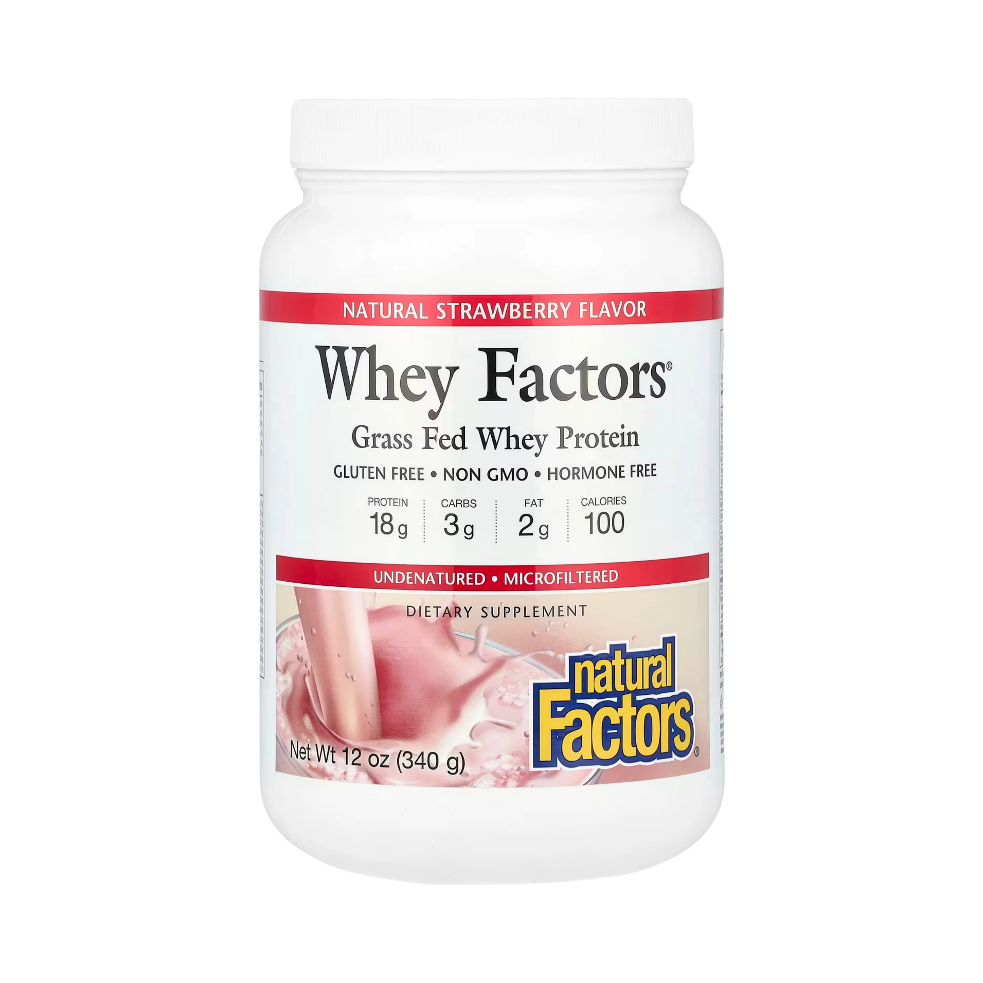 Natural Factors, Whey Factors, Grass Fed Whey Protein, Natural Strawberry, 12 Oz