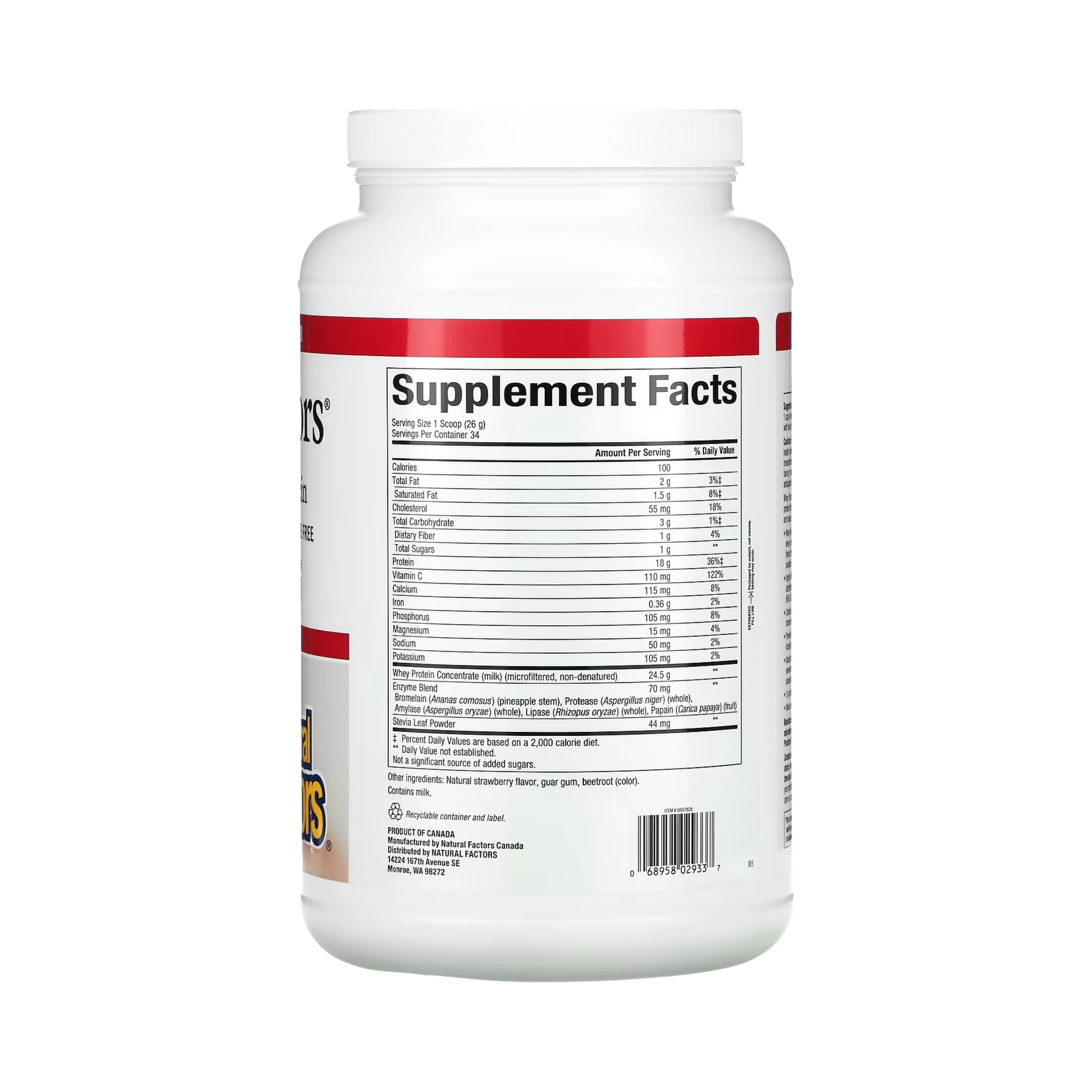 Natural Factors, Whey Factors, Grass Fed Whey Protein, Natural Strawberry, 2 Lb