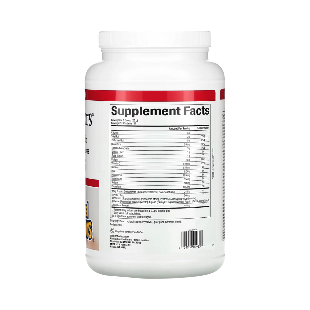 Natural Factors, Whey Factors, Grass Fed Whey Protein, Natural Strawberry, 2 Lb