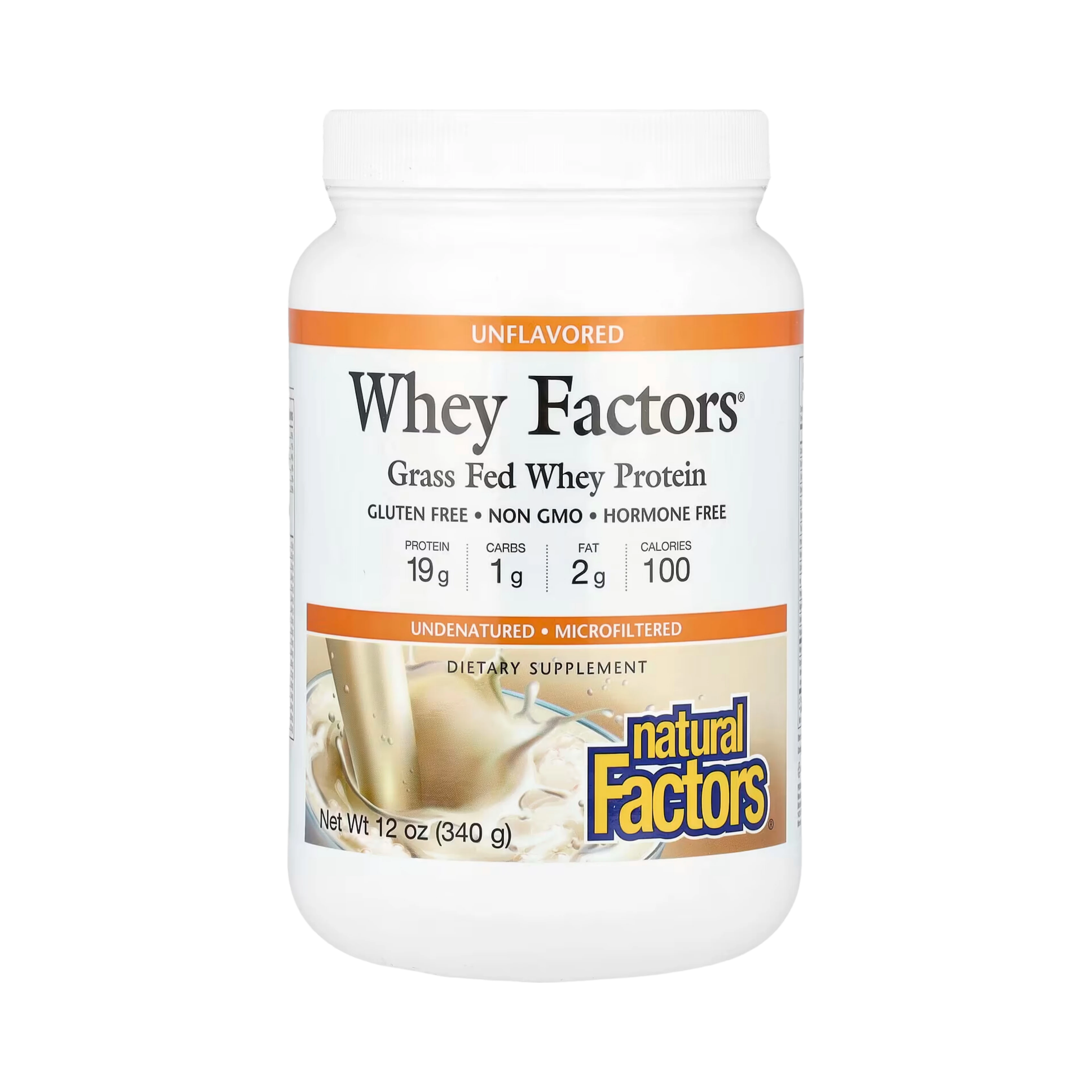 Natural Factors, Whey Factors, Grass Fed Whey Protein, Unflavored, 12 Oz