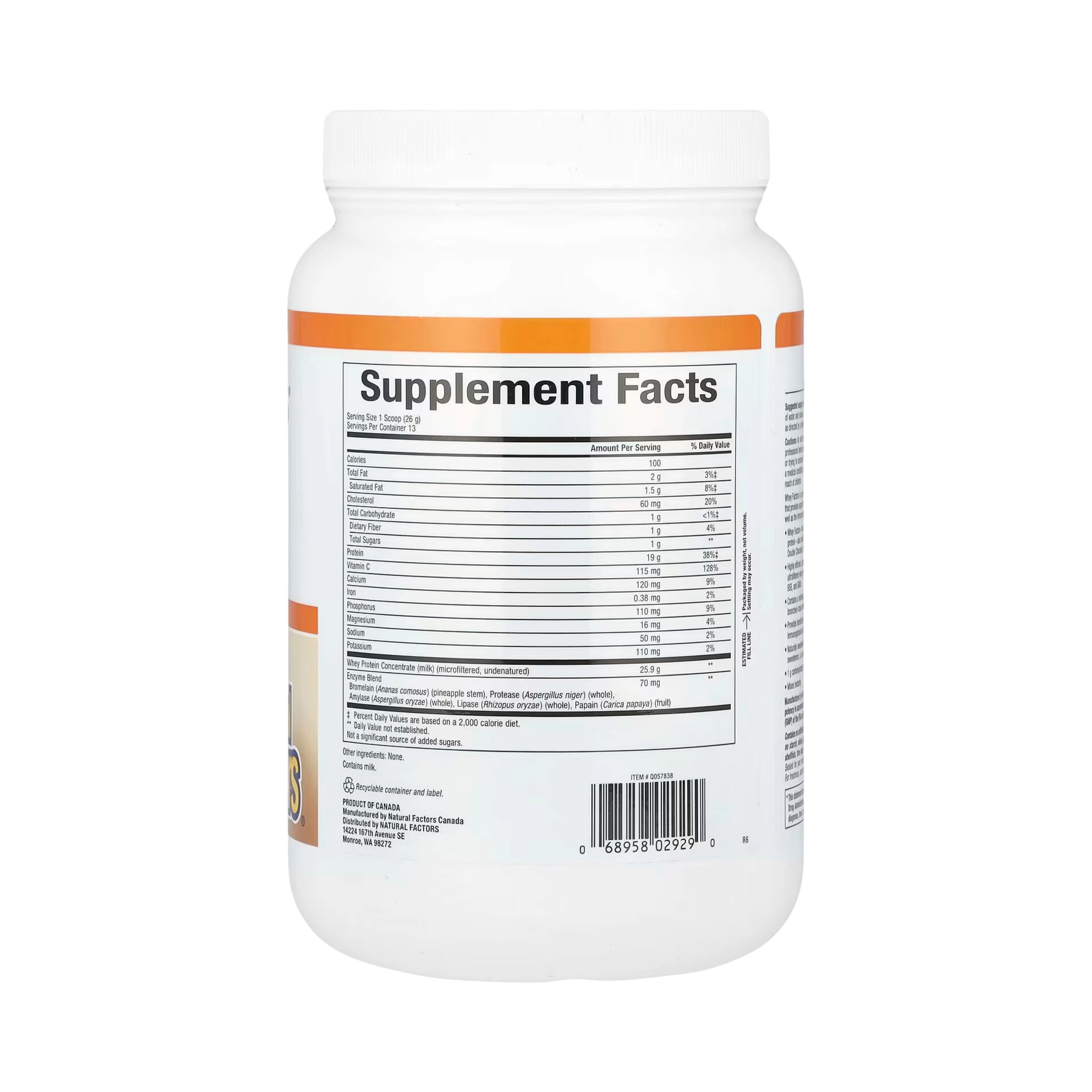 Natural Factors, Whey Factors, Grass Fed Whey Protein, Unflavored, 12 Oz