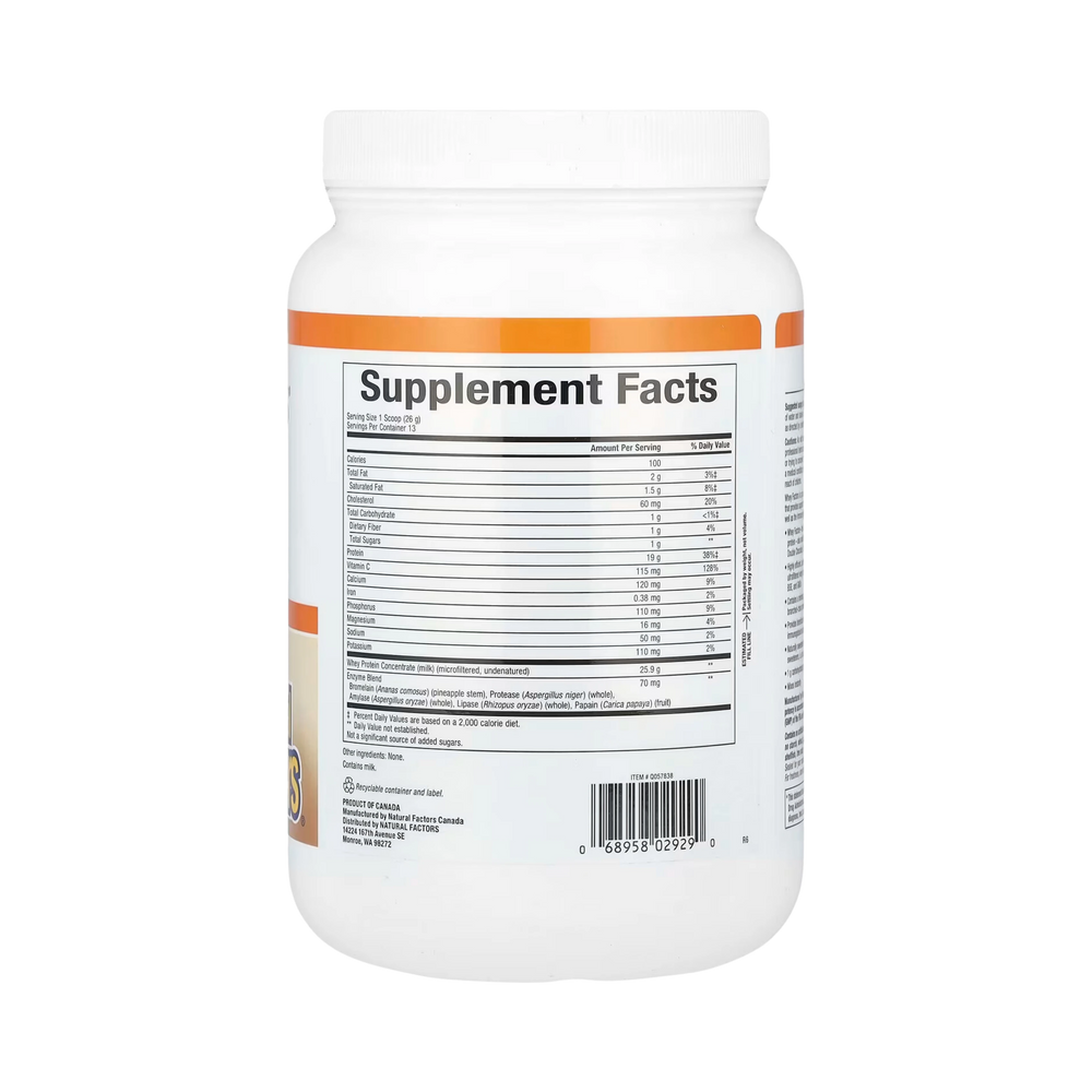 Natural Factors, Whey Factors, Grass Fed Whey Protein, Unflavored, 12 Oz