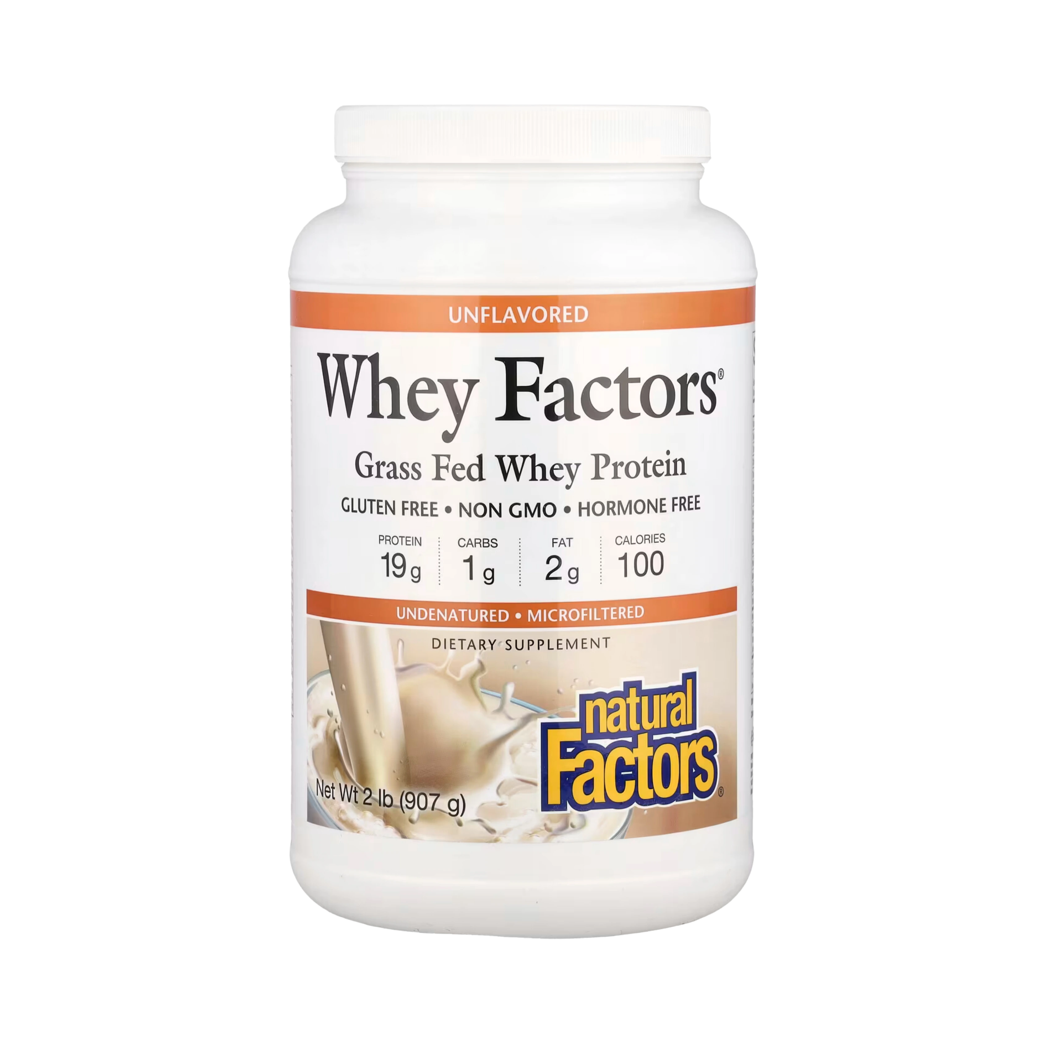 Natural Factors, Whey Factors, Grass Fed Whey Protein, Unflavored, 2 Lb