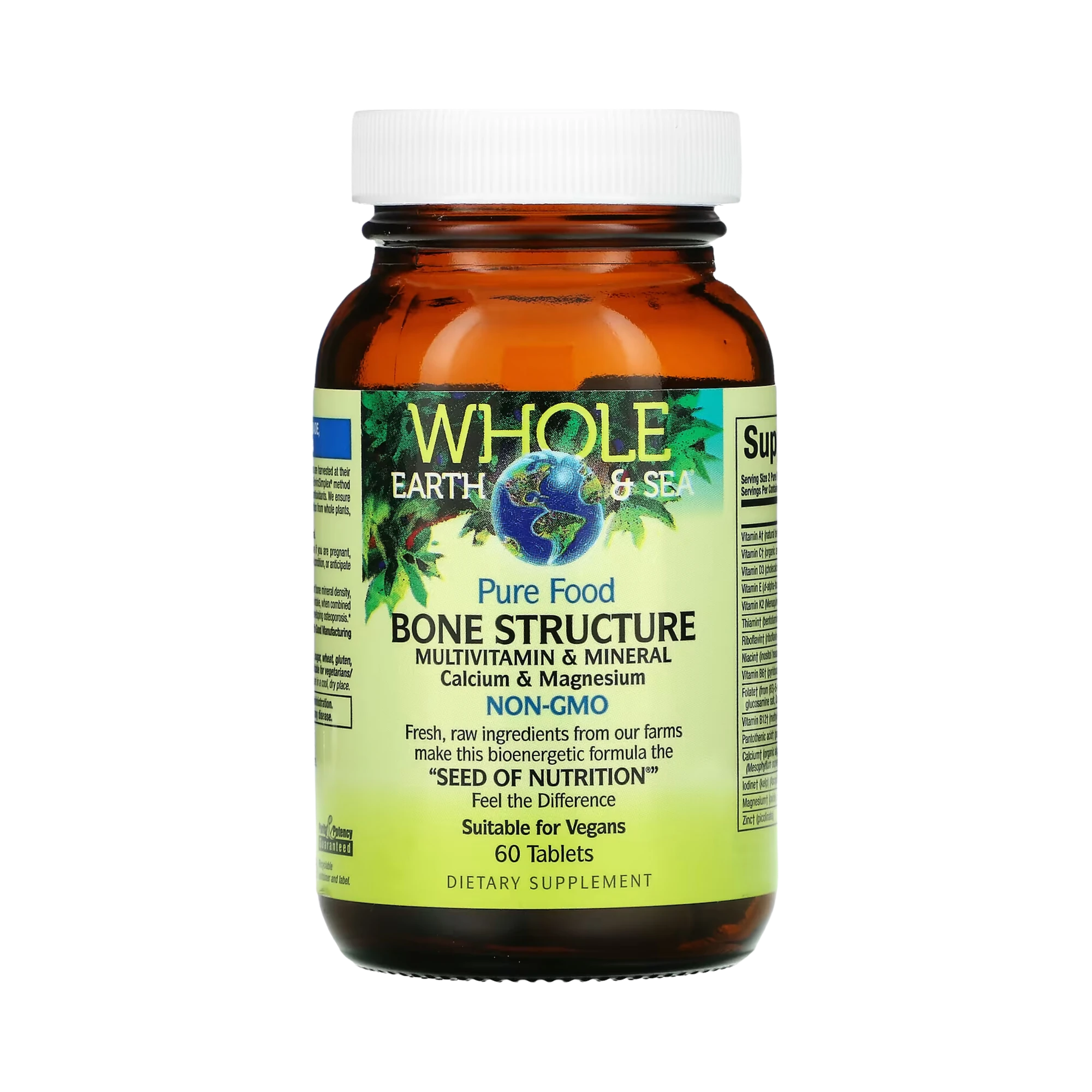 Natural Factors, Whole Earth & Sea, Bone Structure Multivitamin & Mineral, Calcium & Magnesium, 60 Tablets