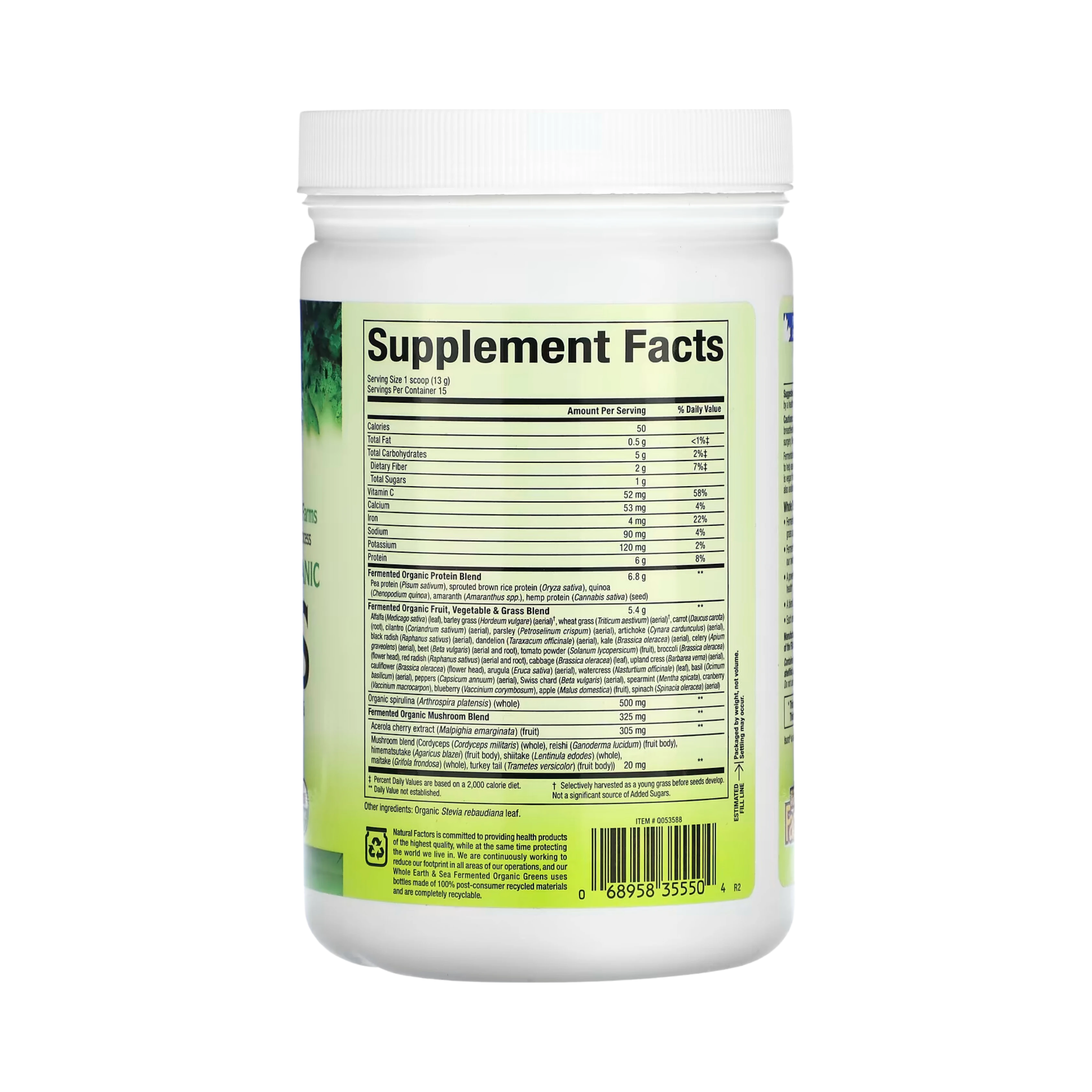 Natural Factors, Whole Earth & Sea, Greens, Unflavored, 6.9 Oz