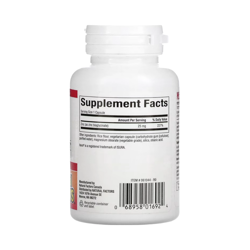 Natural Factors, Zinc Bisglycinate, 25 Mg , 60 Vegetarian Capsules