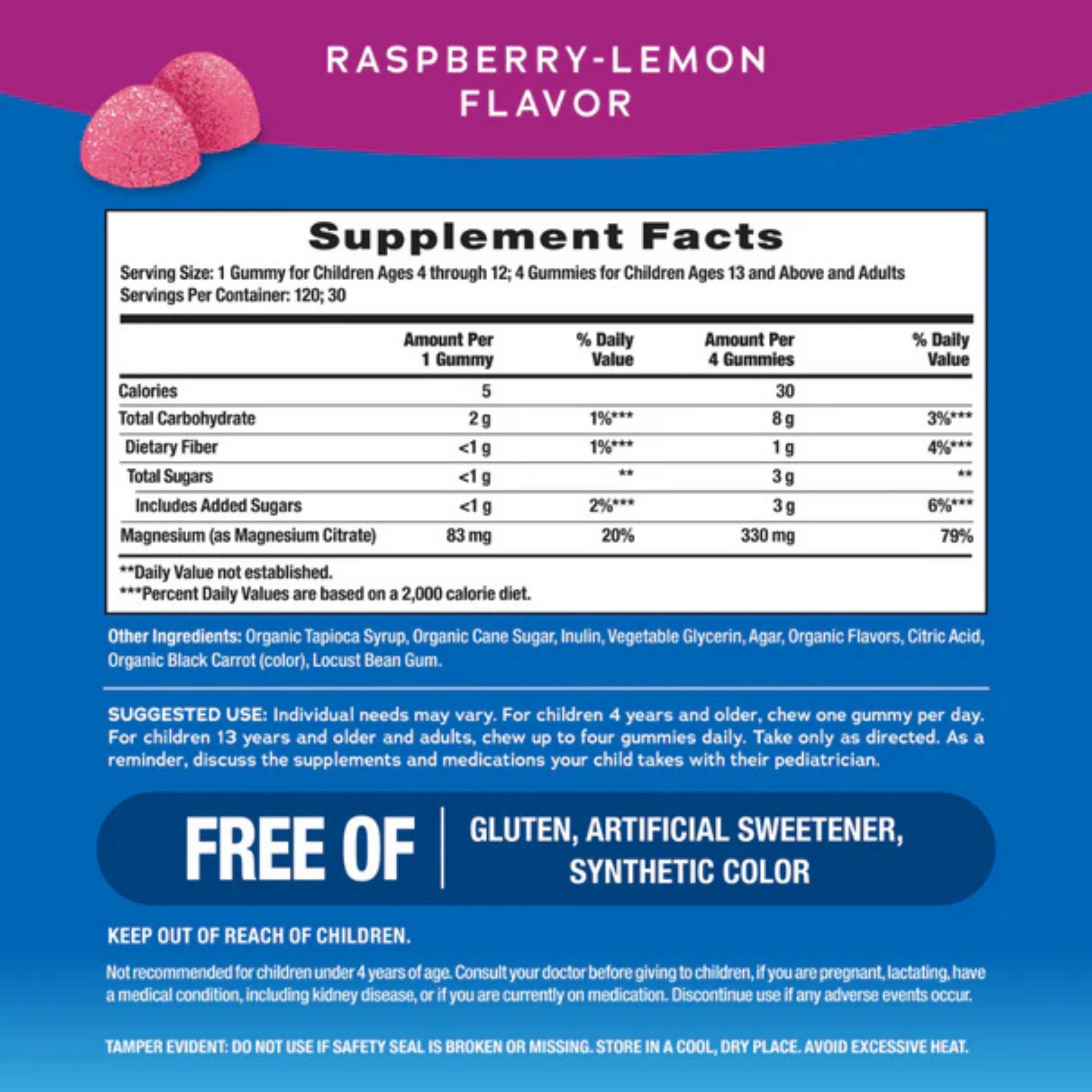 Natural Vitality, CALM, Magnesium Supplement, Raspberry-Lemon, 120 Gummies