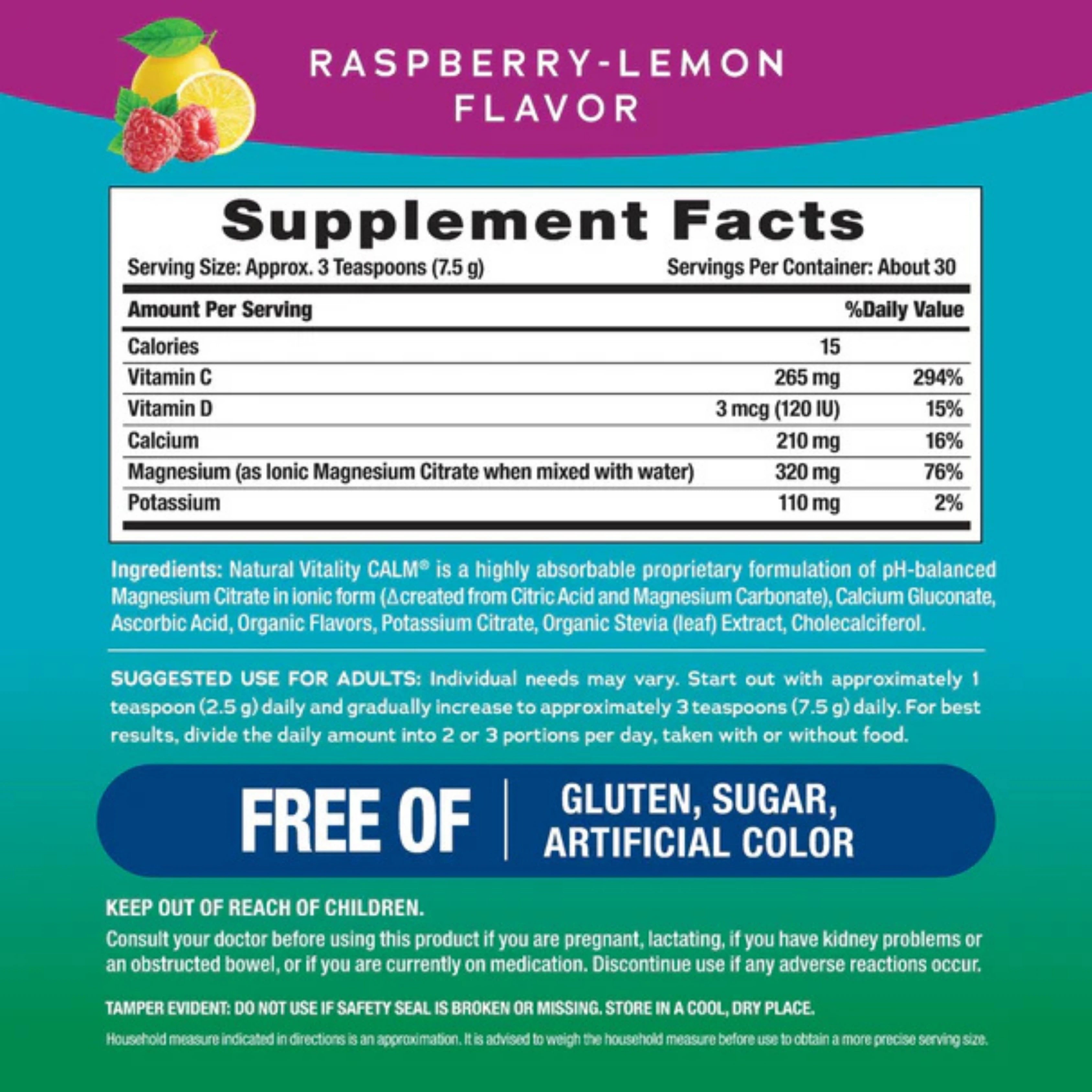 Natural Vitality, CALM, Plus Calcium, Raspberry-Lemon, 8 oz, 227 g
