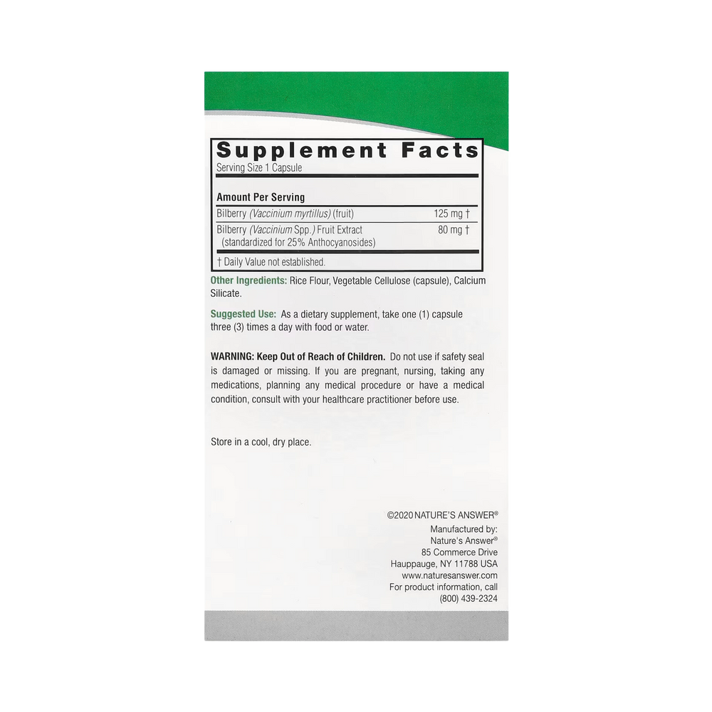 Nature’s Answer - Bilberry Standardized, 90 Capsules