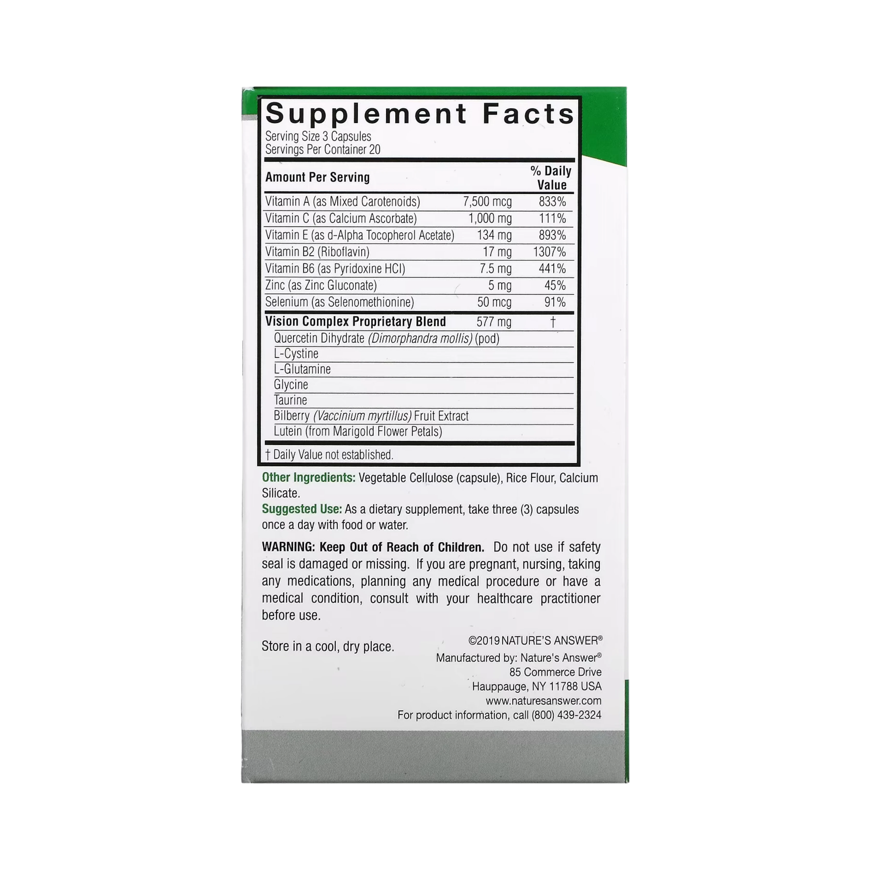 Nature’s Answer - Bilberry Vision Complex, 60 Vegetarian Capsules