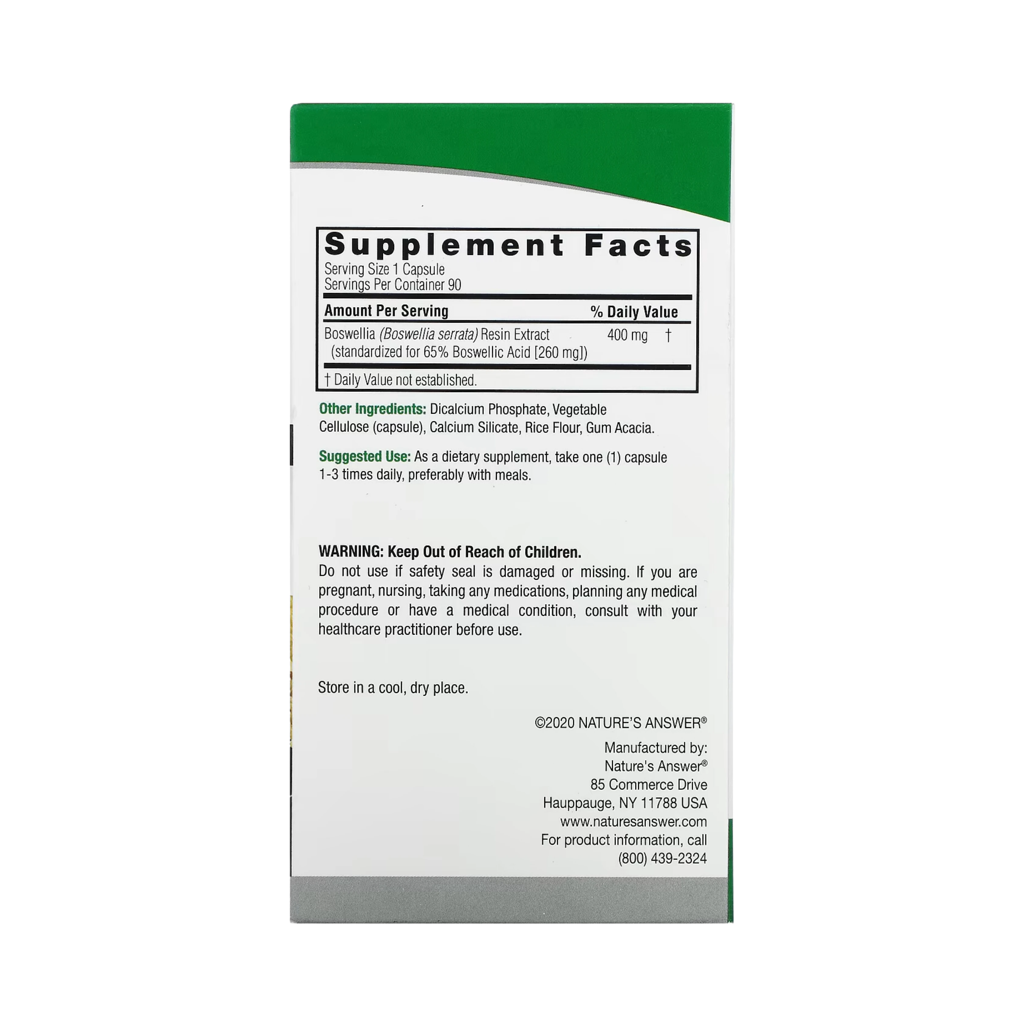 Nature’s Answer - Boswellia, 90 Vegetarian Capsules