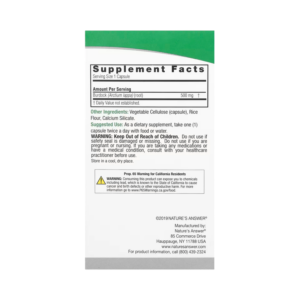 Nature’s Answer - Burdock, 90 Vegetarian Capsules