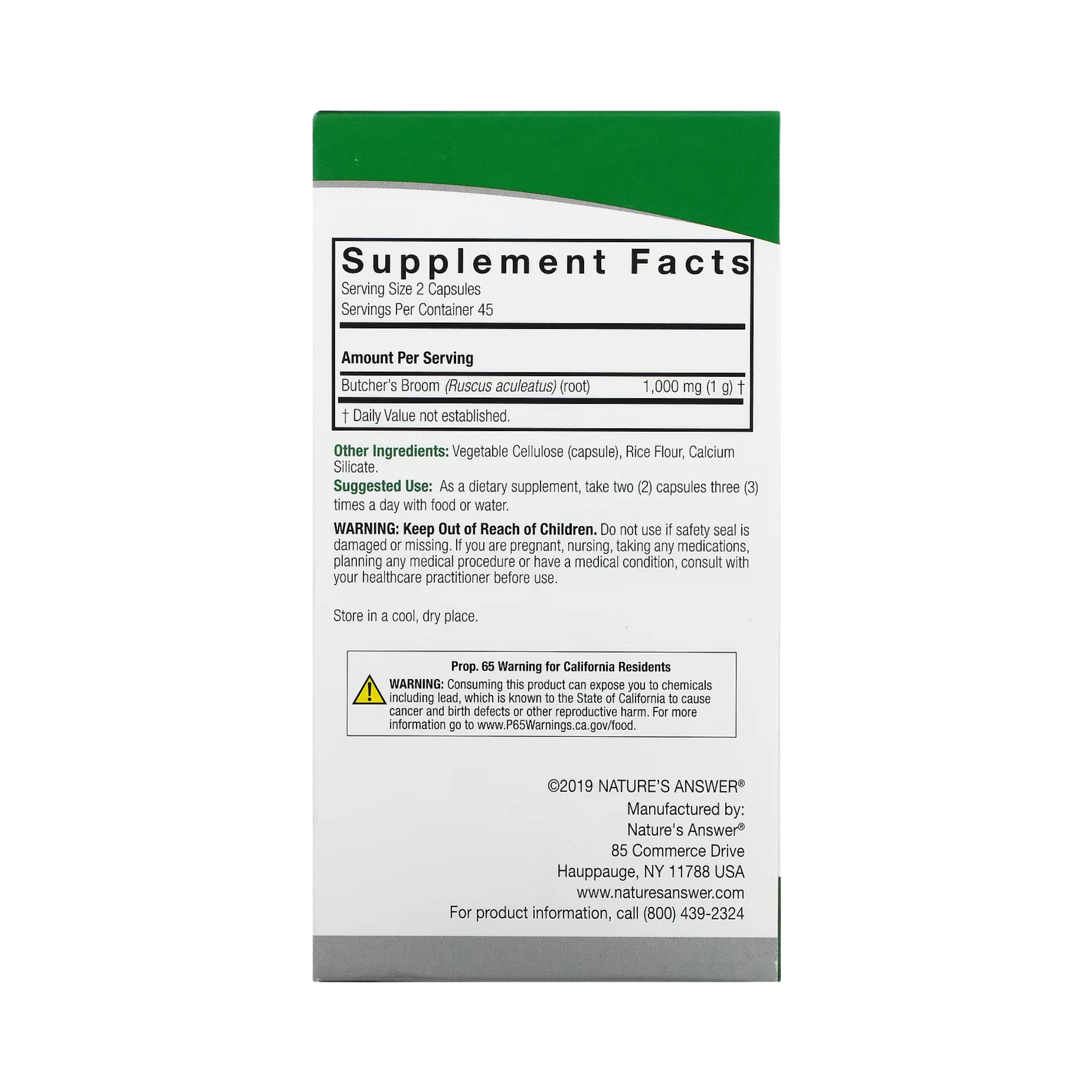 Nature’s Answer - Butchers Broom Root, 90 Capsules