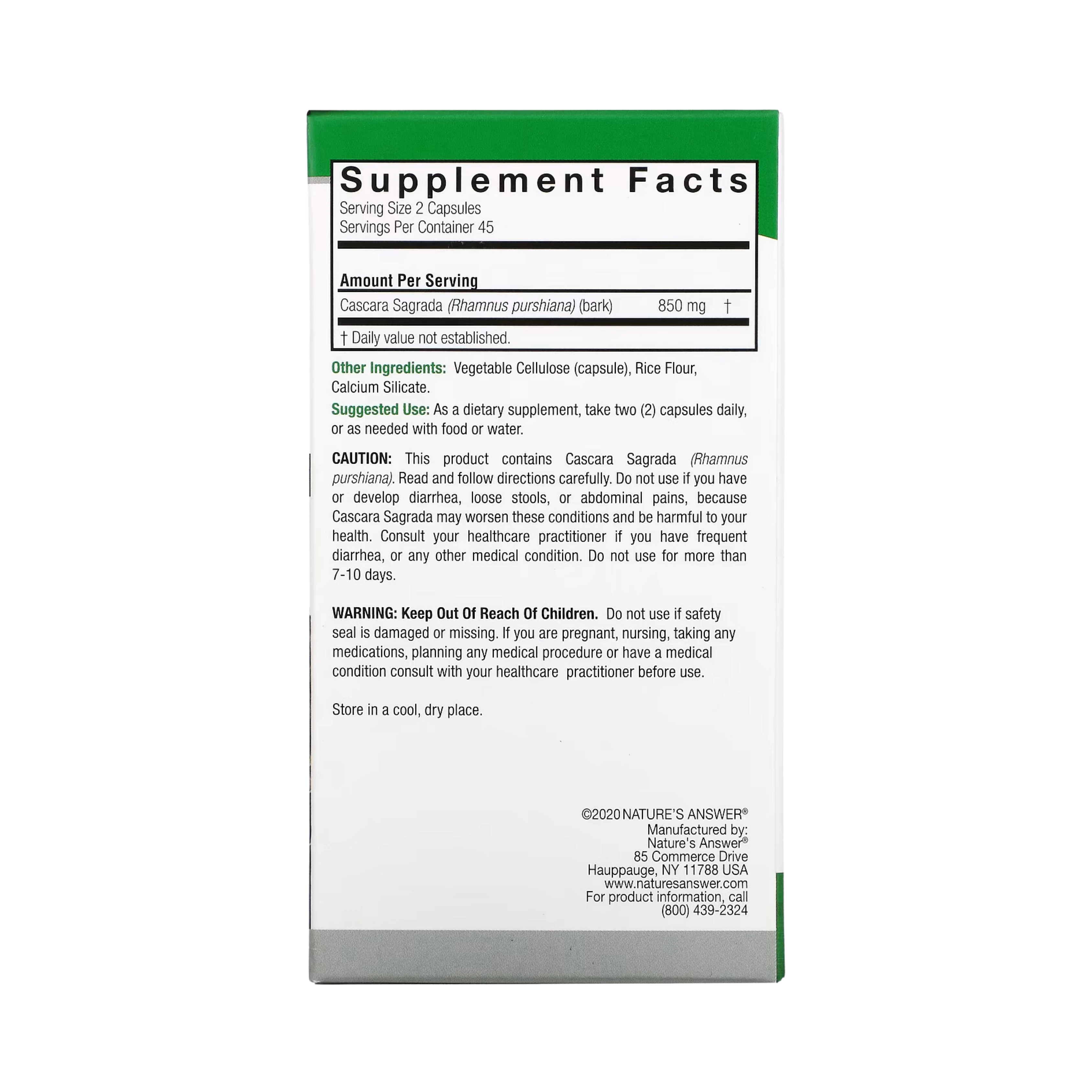 Nature’s Answer - Cascara Sagrada Bark, 90 Capsules