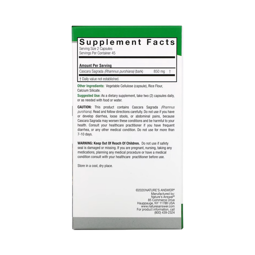 Nature’s Answer - Cascara Sagrada Bark, 90 Capsules