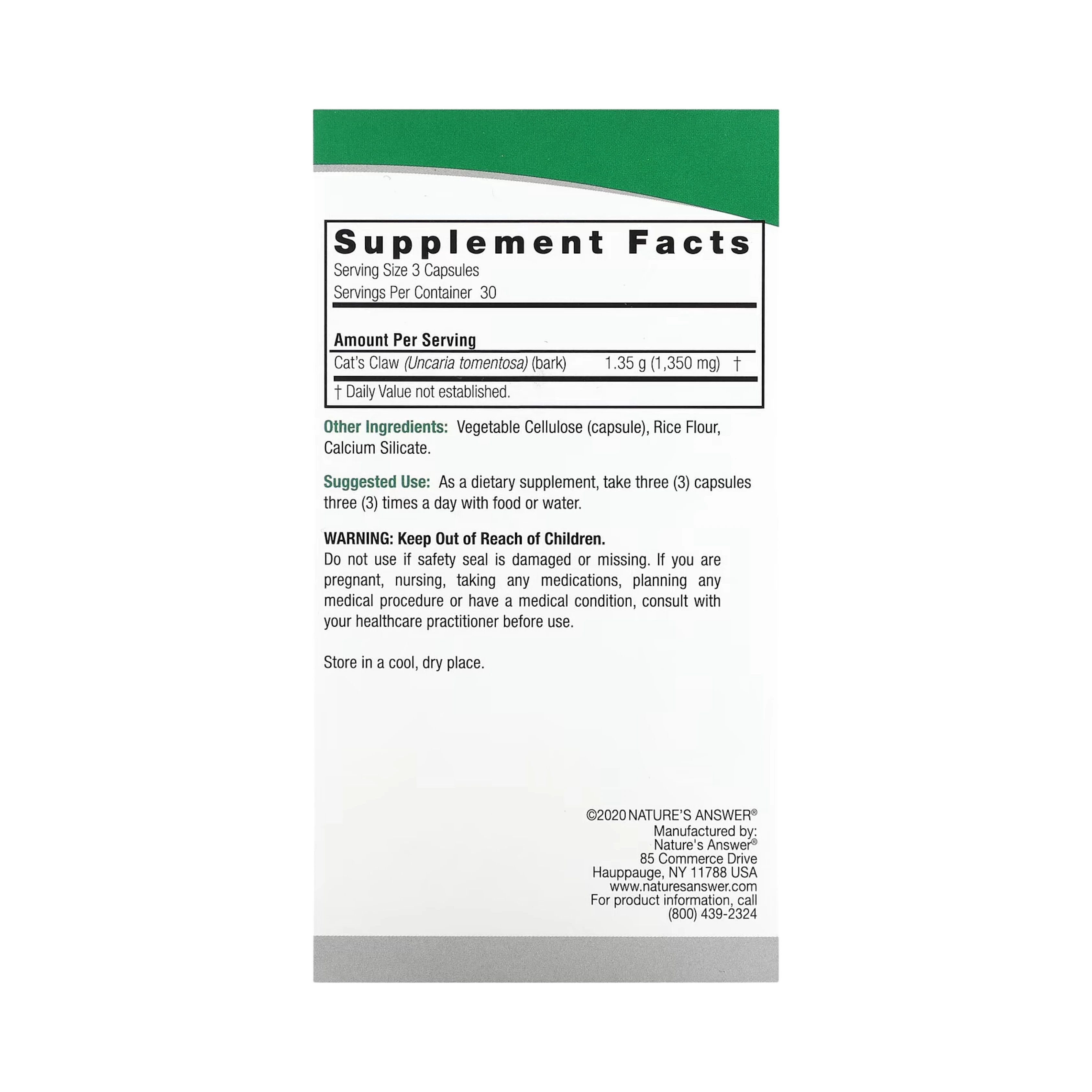 Nature’s Answer - Cat's Claw Inner Bark, 90 Capsules