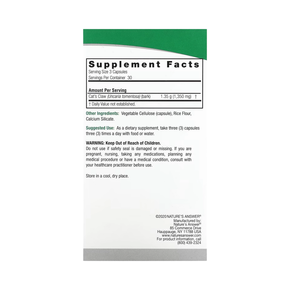 Nature’s Answer - Cat's Claw Inner Bark, 90 Capsules