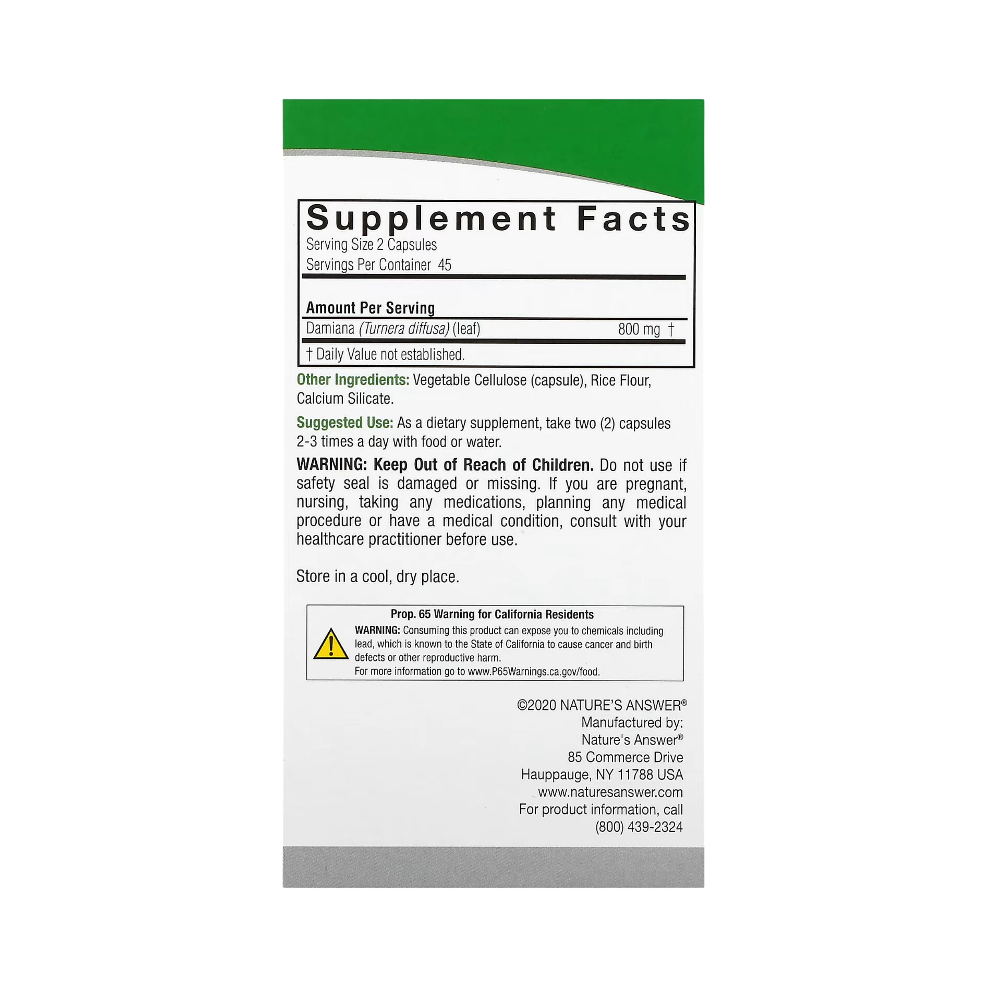 Nature’s Answer - Damiana, 90 Vegetarian Capsules