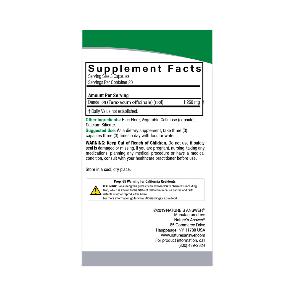 Nature’s Answer - Dandelion Root, 90 Capsules