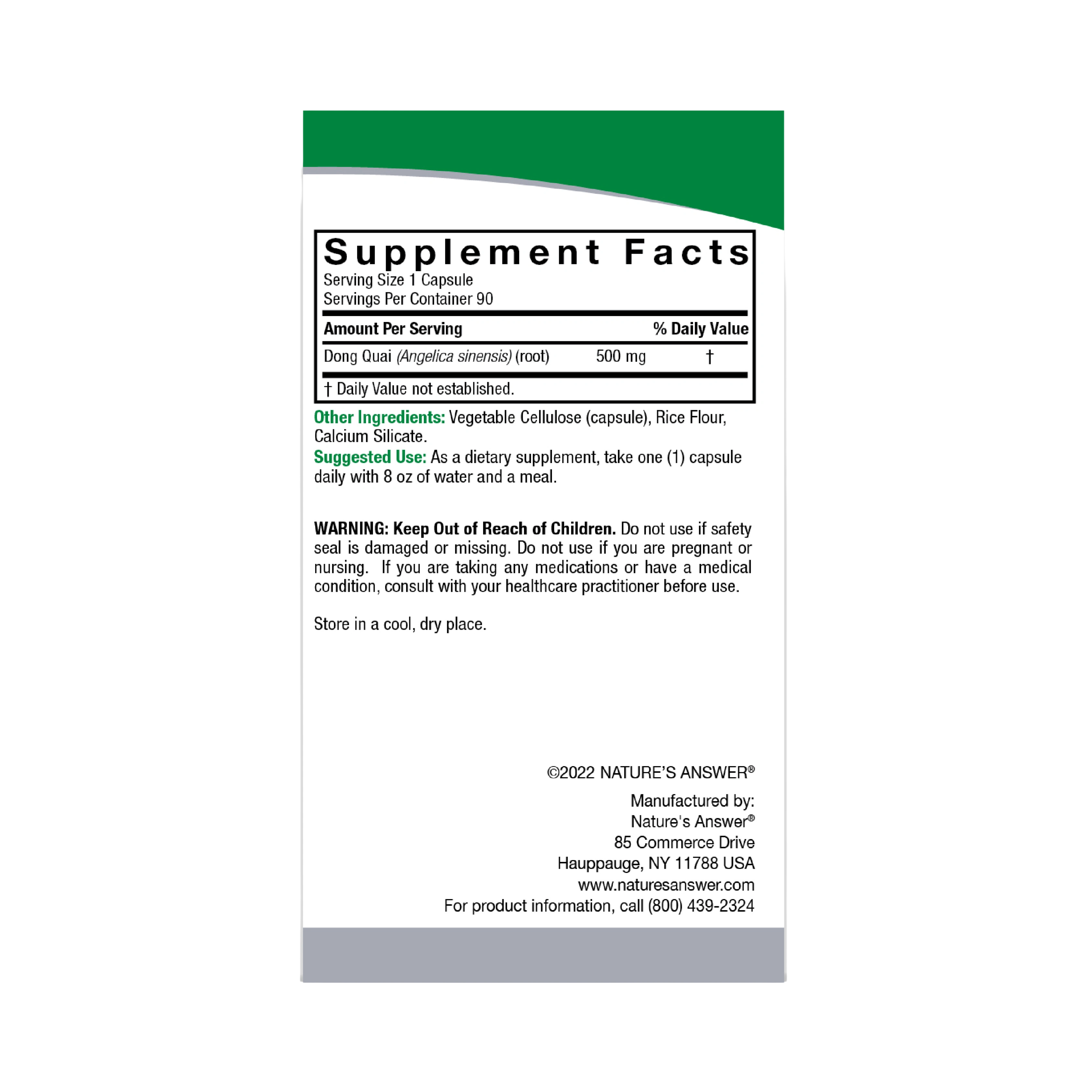 Nature’s Answer - Dong Quai Root, 90 Capsules