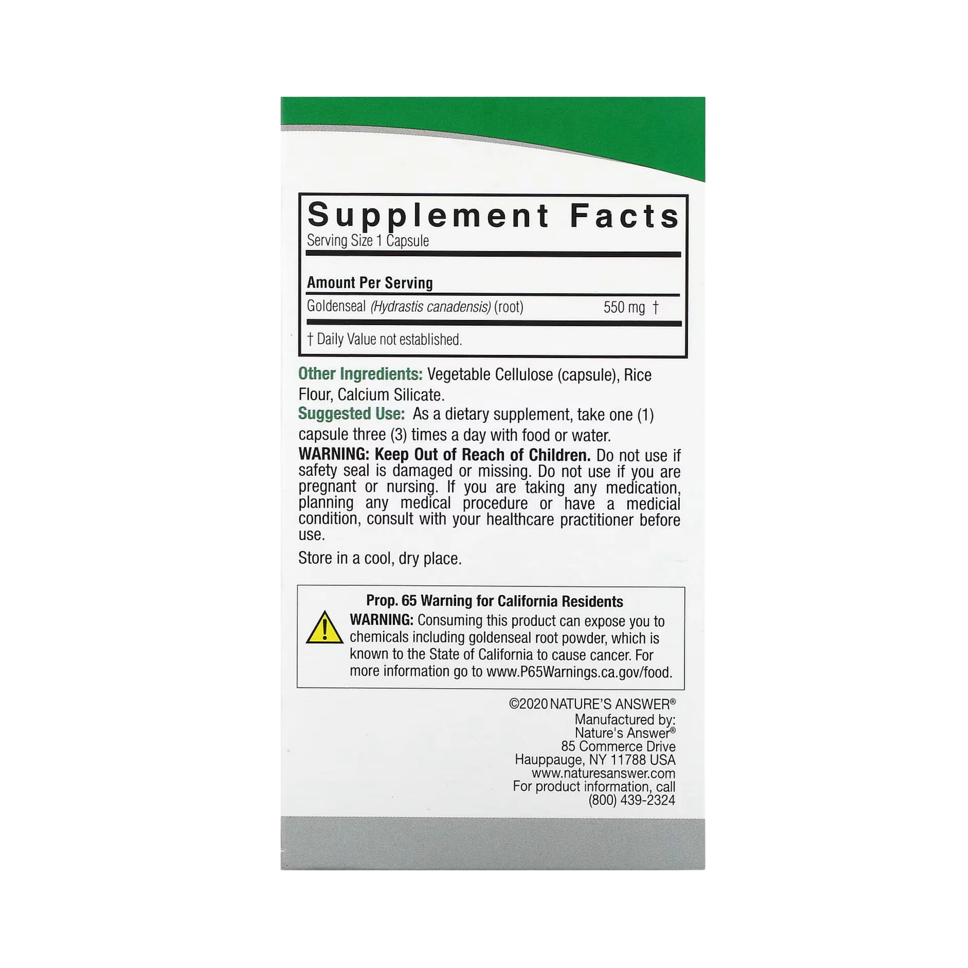 Nature's Answer - Goldenseal Root, 50 Vegetarian Capsules