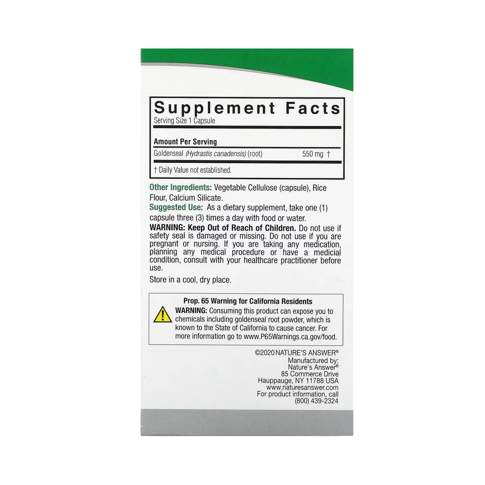 Nature's Answer - Goldenseal Root, 50 Vegetarian Capsules