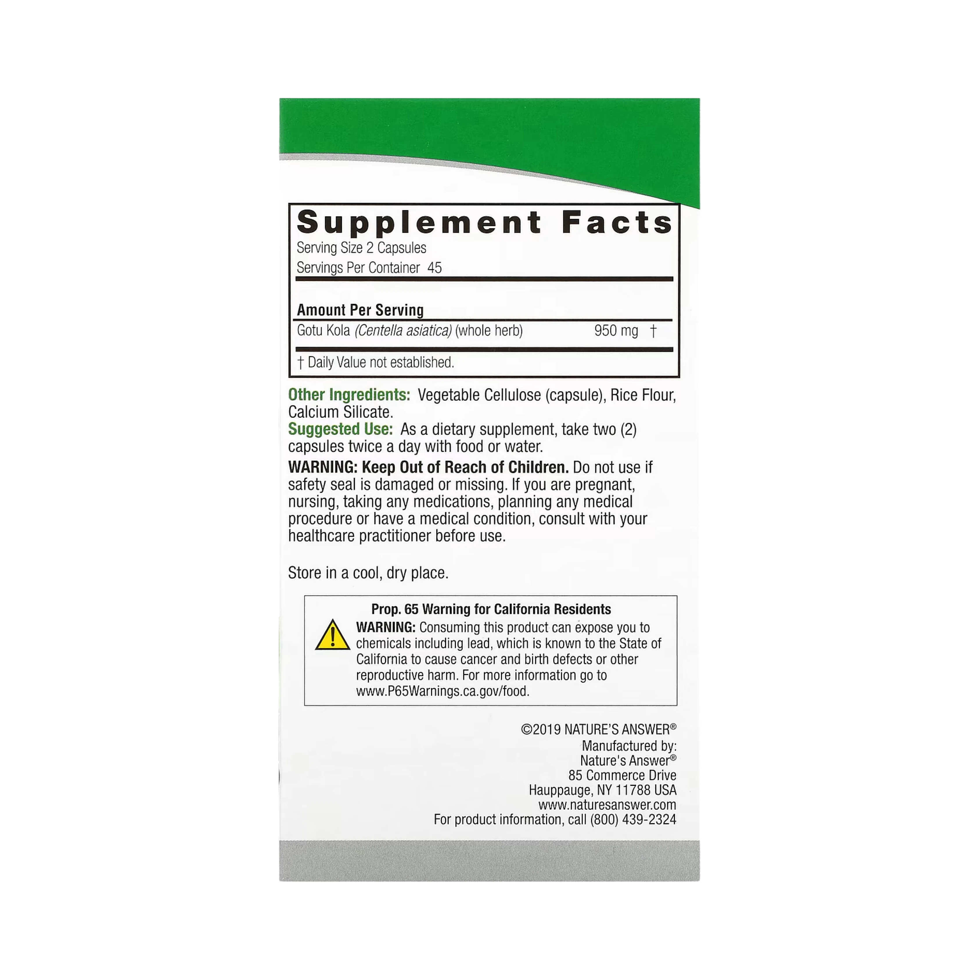 Nature’s Answer - Gotu-Kola Herb, 90 Capsules