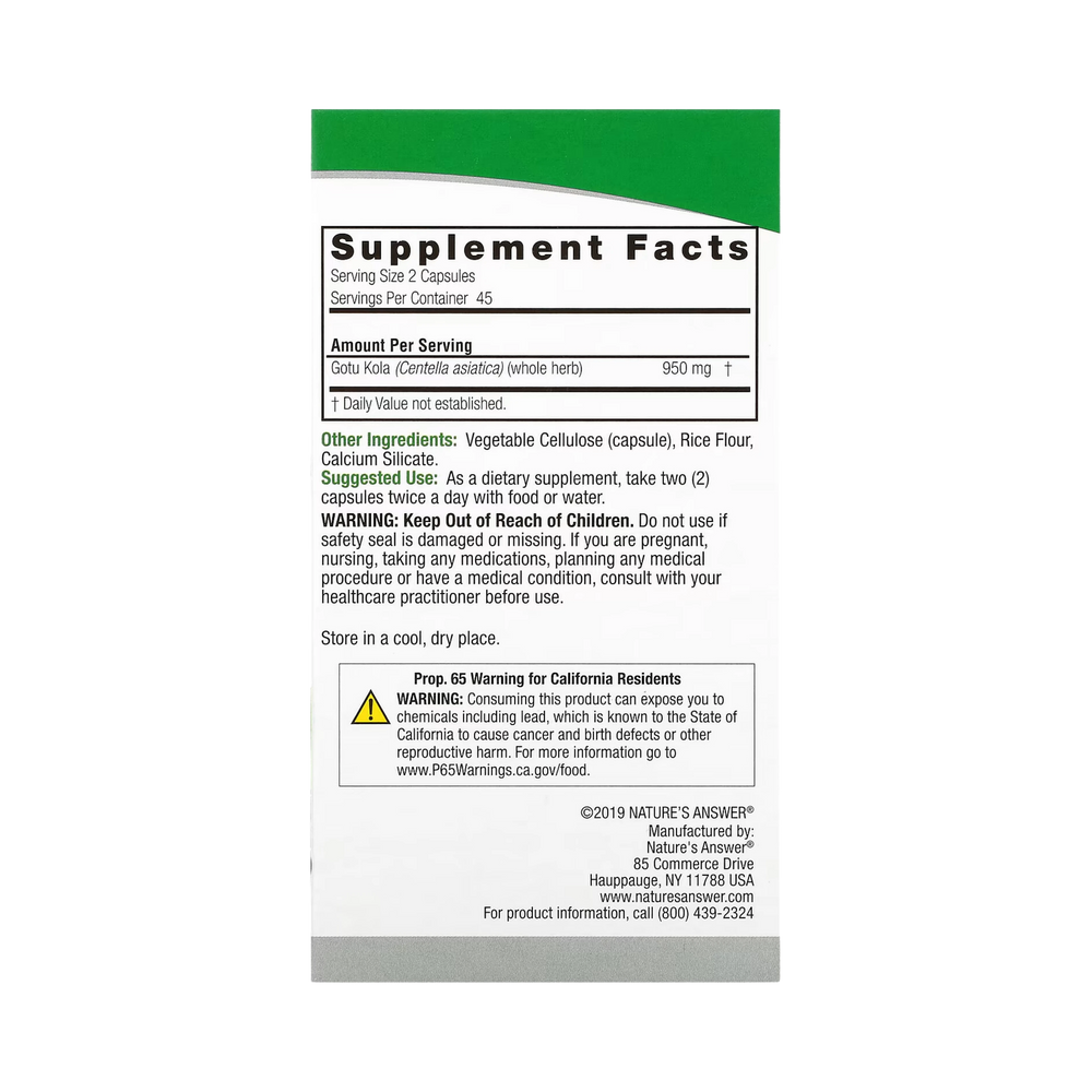 Nature’s Answer - Gotu-Kola Herb, 90 Capsules