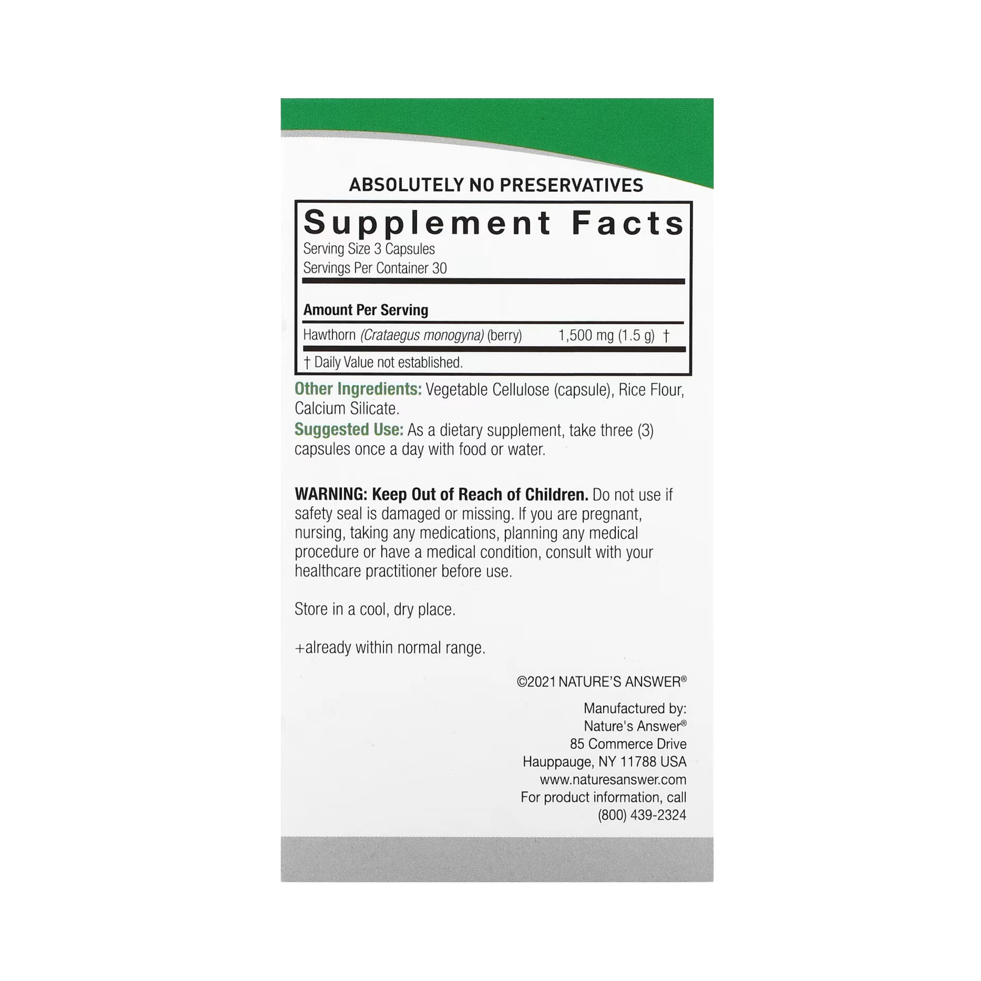 Nature's Answer - Hawthorn Berry, 90 Vegetarian Capsules