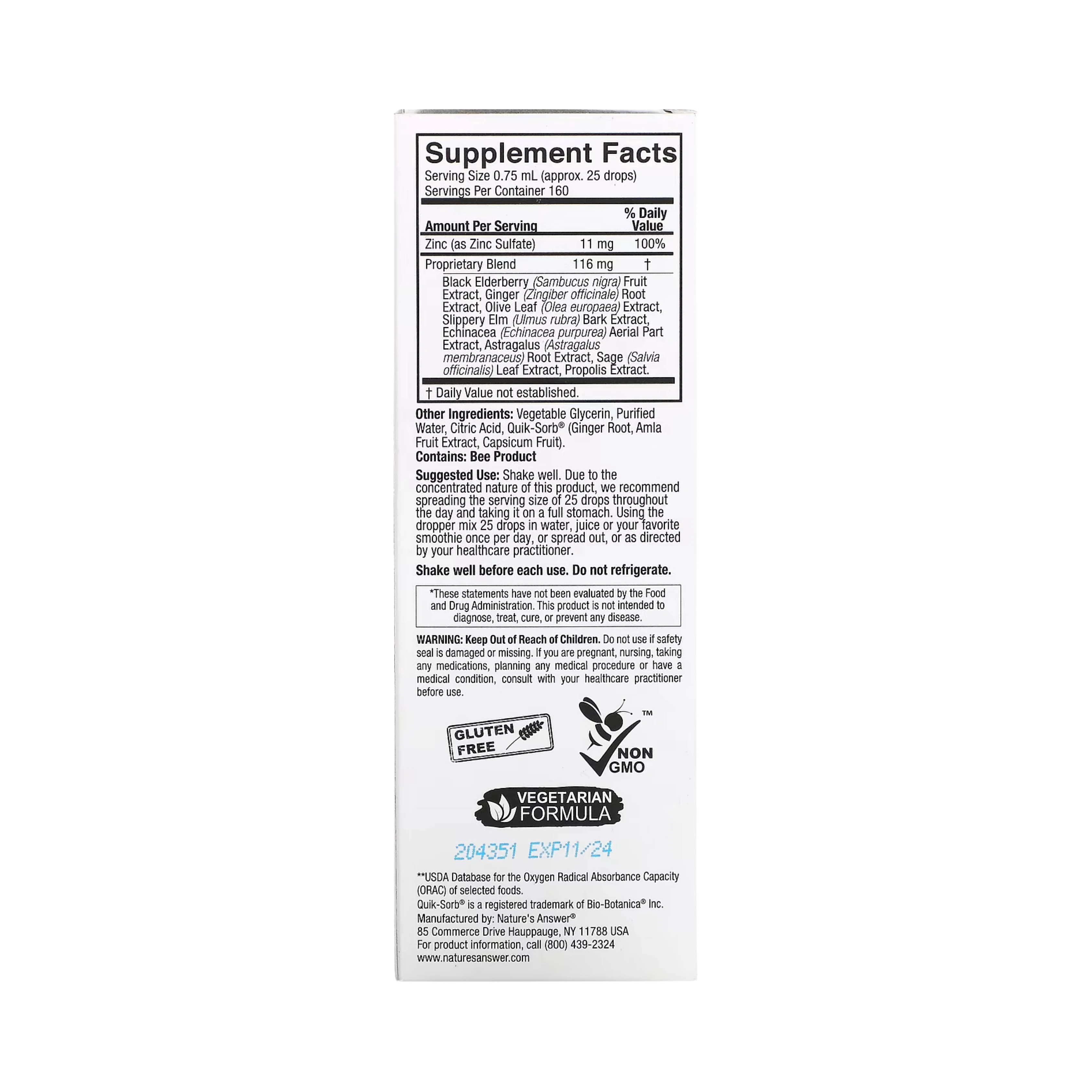 Nature's Answer, Ionic Zinc Immune with Black Elderberry, 4 OZ