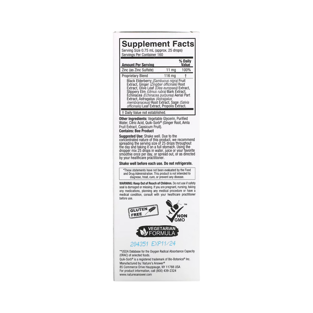 Nature's Answer, Ionic Zinc Immune with Black Elderberry, 4 OZ