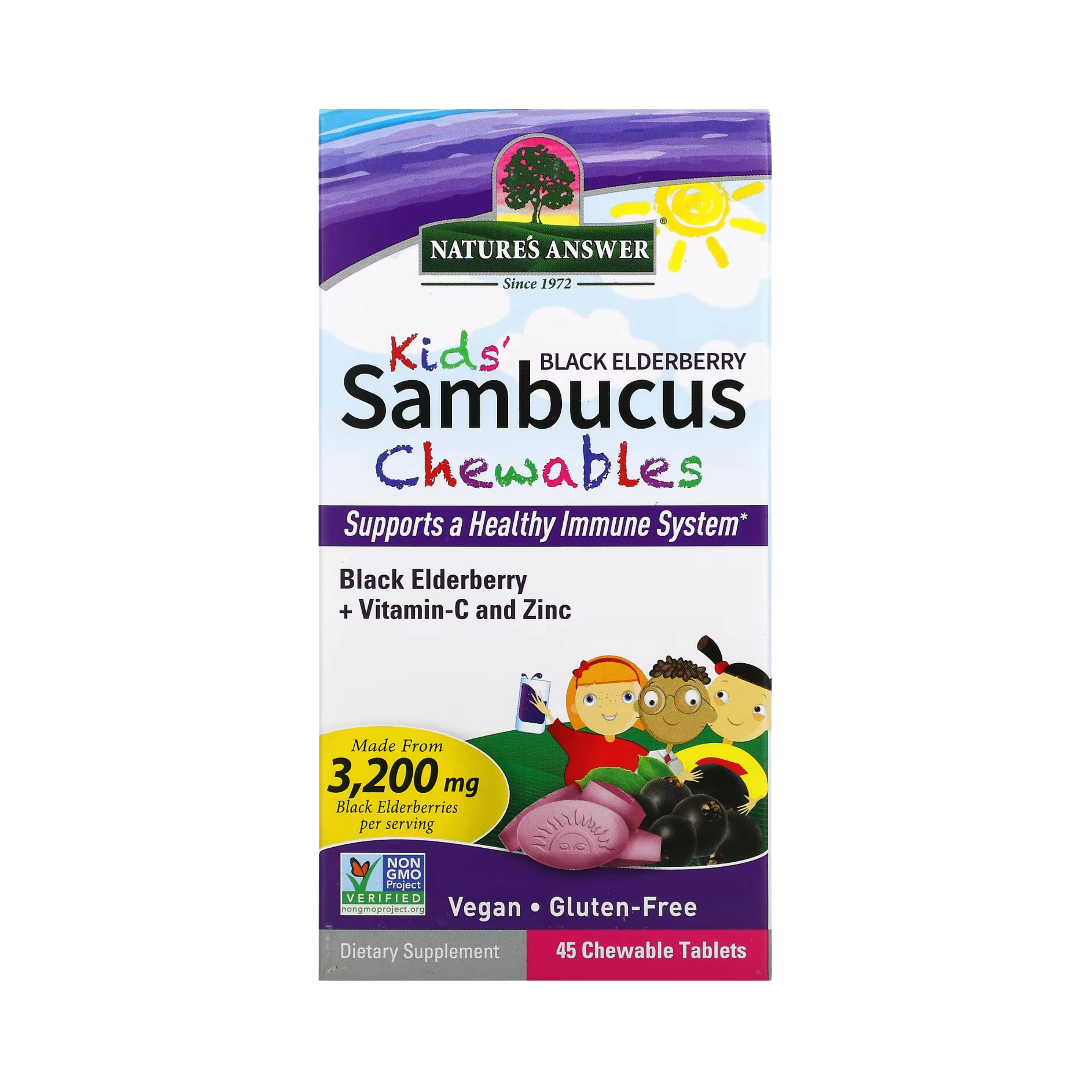 Nature's Answer - Kid's Sambucus Chewables, Black Elderberry, 45 Chewable Tablets