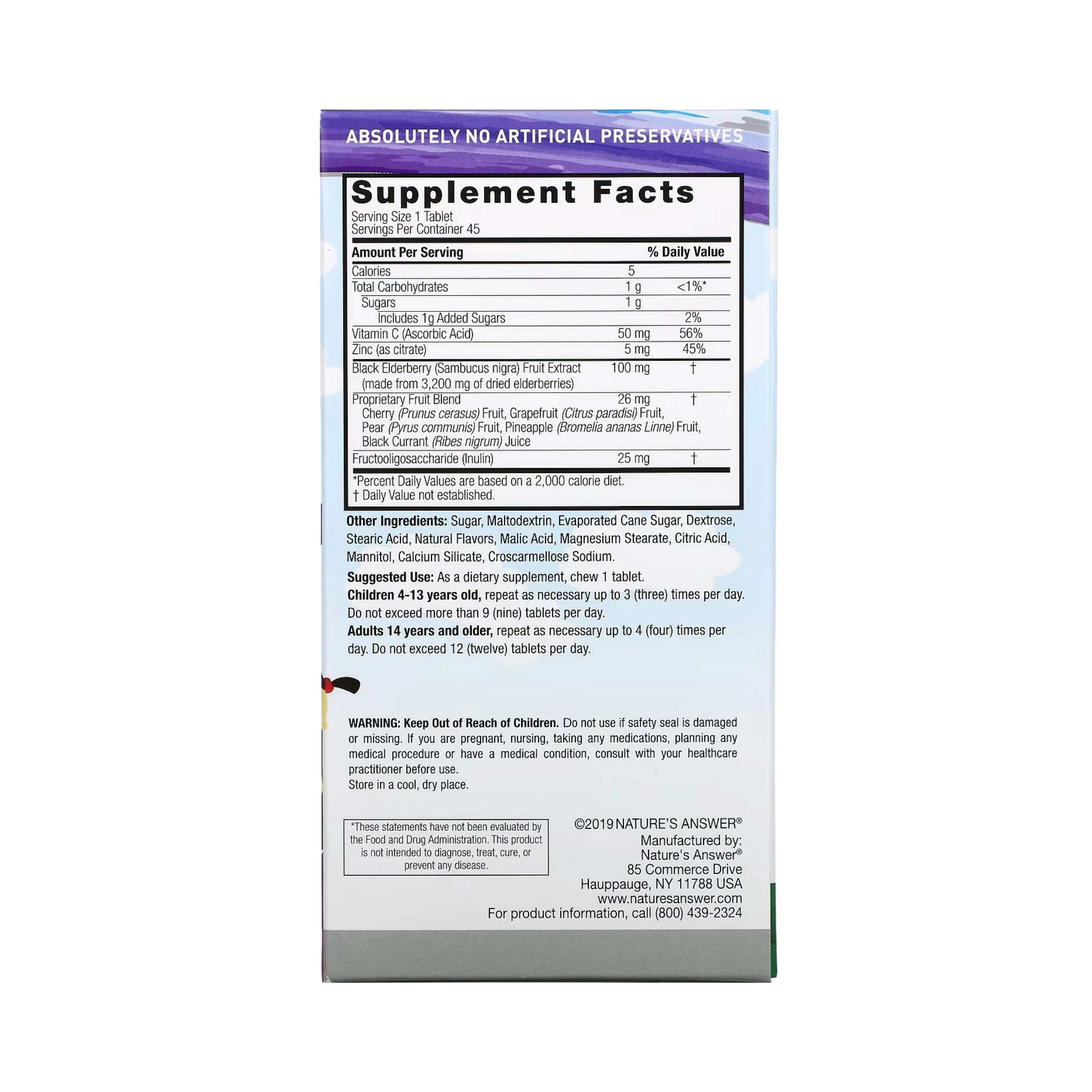 Nature's Answer - Kid's Sambucus Chewables, Black Elderberry, 45 Chewable Tablets