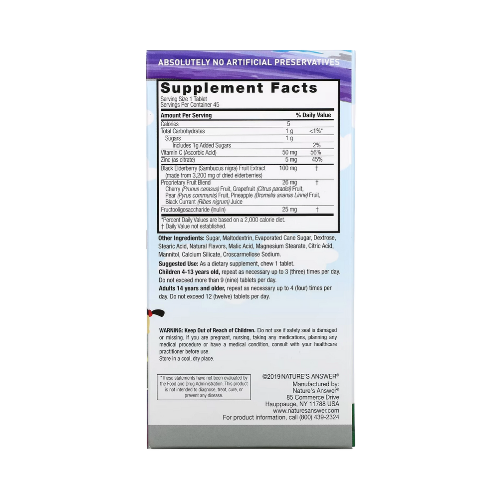 Nature's Answer - Kid's Sambucus Chewables, Black Elderberry, 45 Chewable Tablets