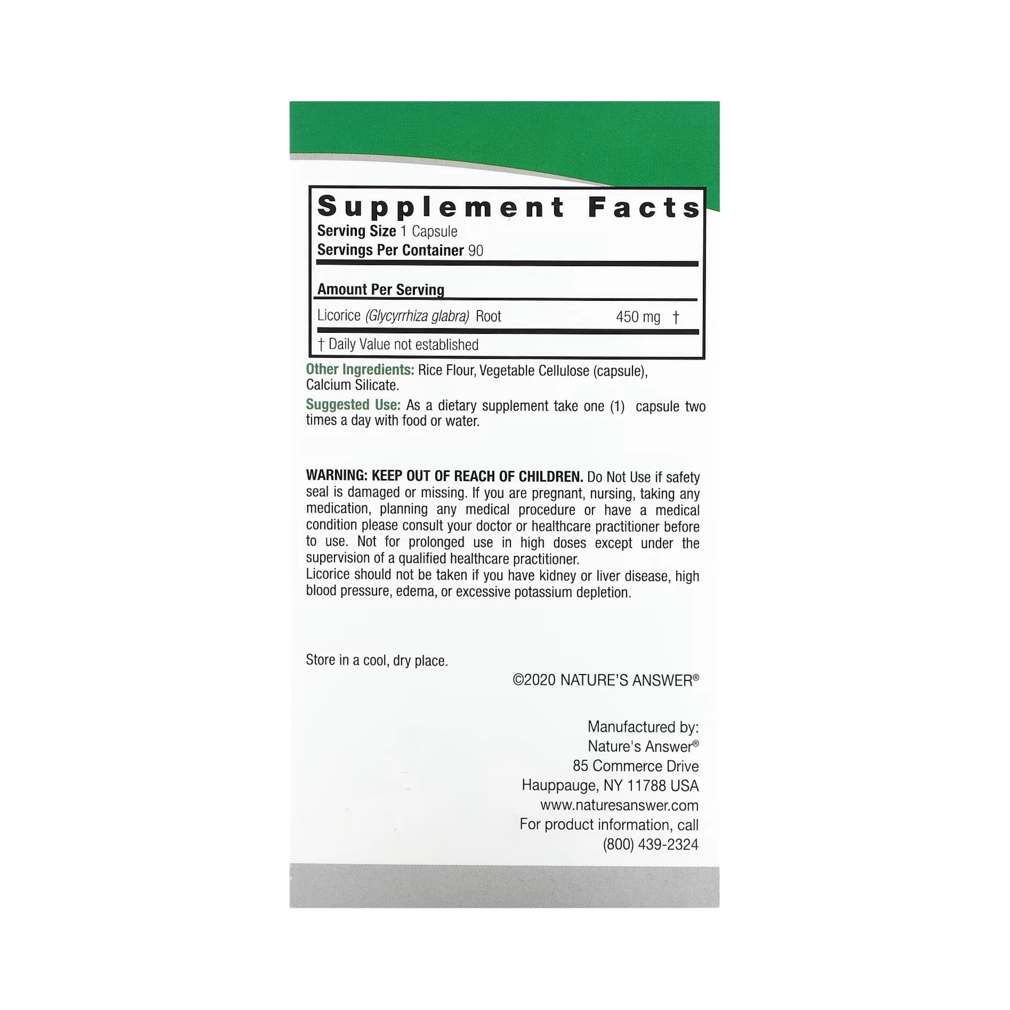 Nature’s Answer - Licorice Root, 90 Capsules