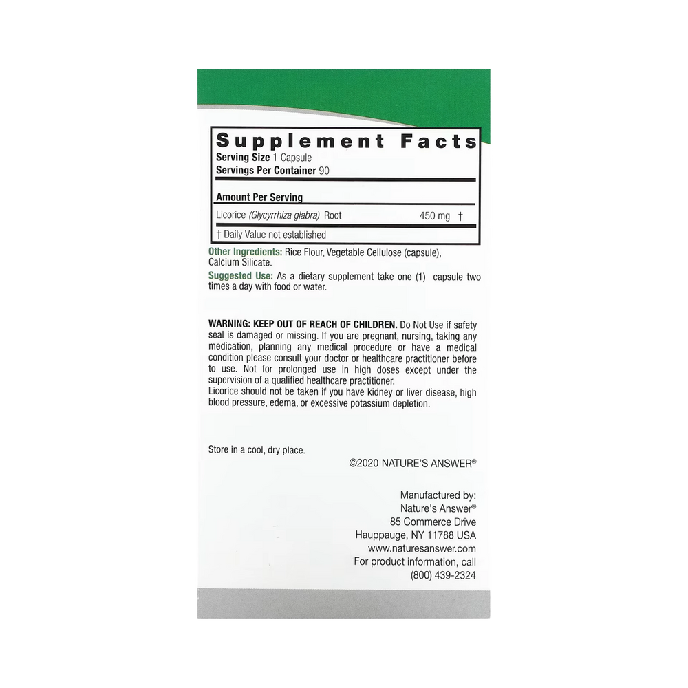 Nature’s Answer - Licorice Root, 90 Capsules