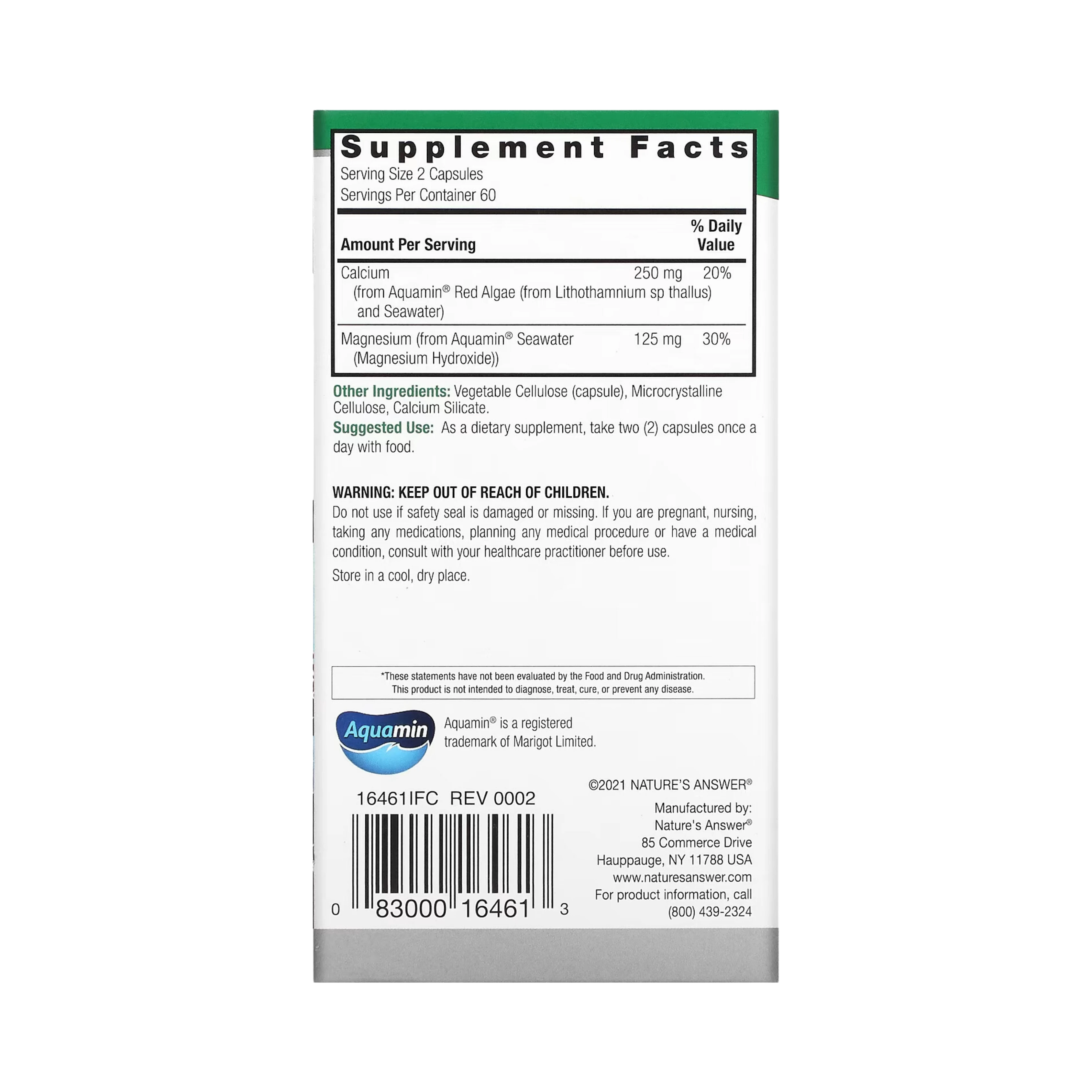 Nature's Answer - Marine Based Cal-Mag, 120 Vegetarian Capsules