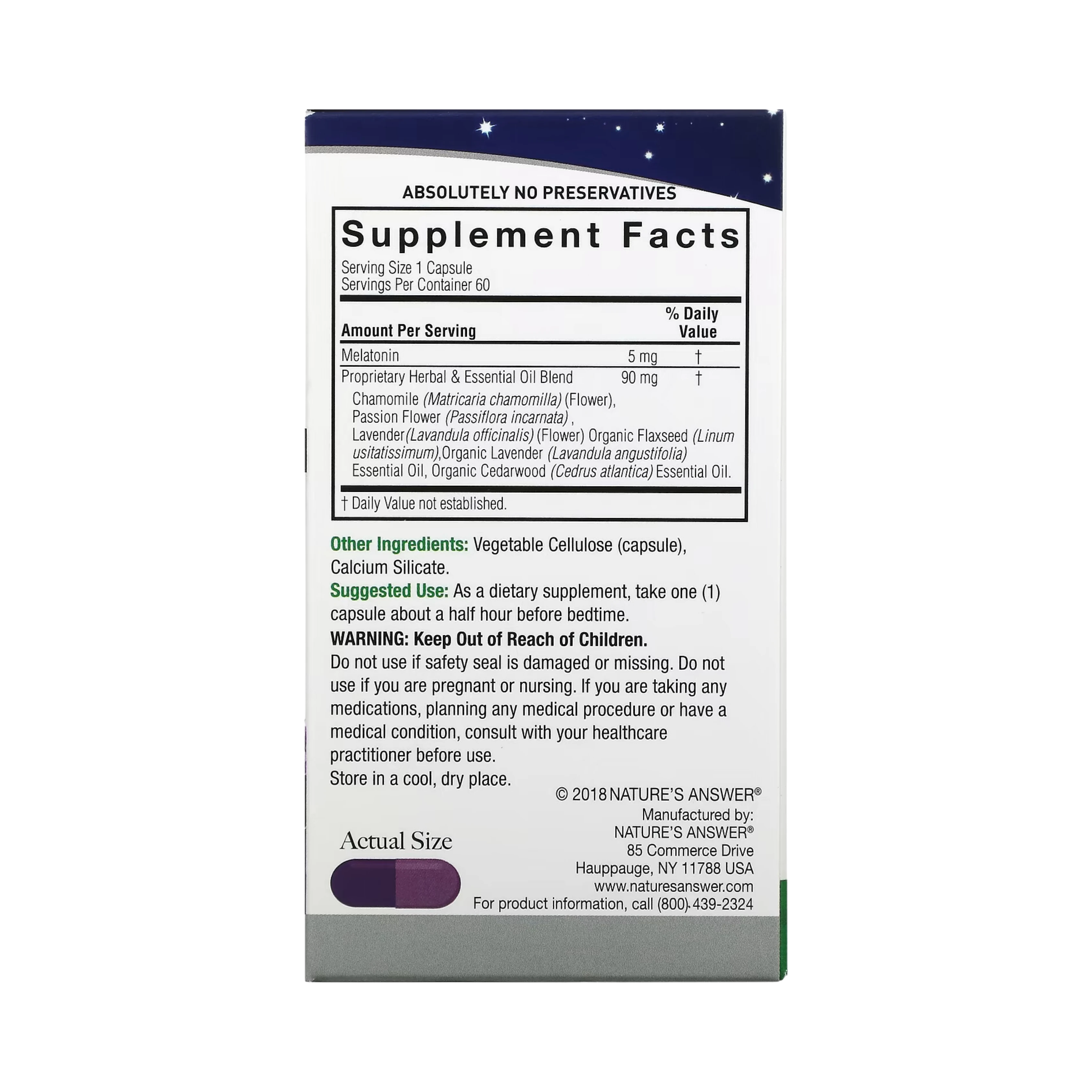 Nature's Answer -  Melatonin+, 5 mg, 60 Vegetarian Capsules