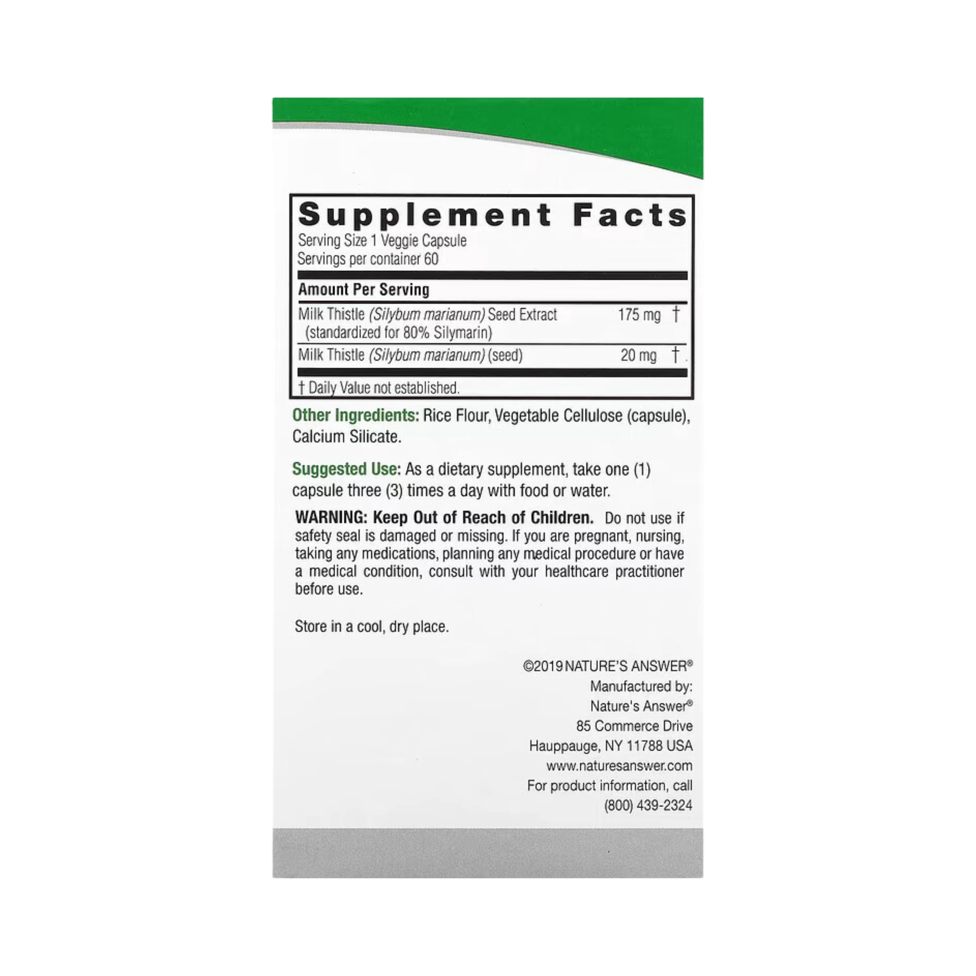 Nature’s Answer - Milk Thistle Seed Standardized, 60 Capsules