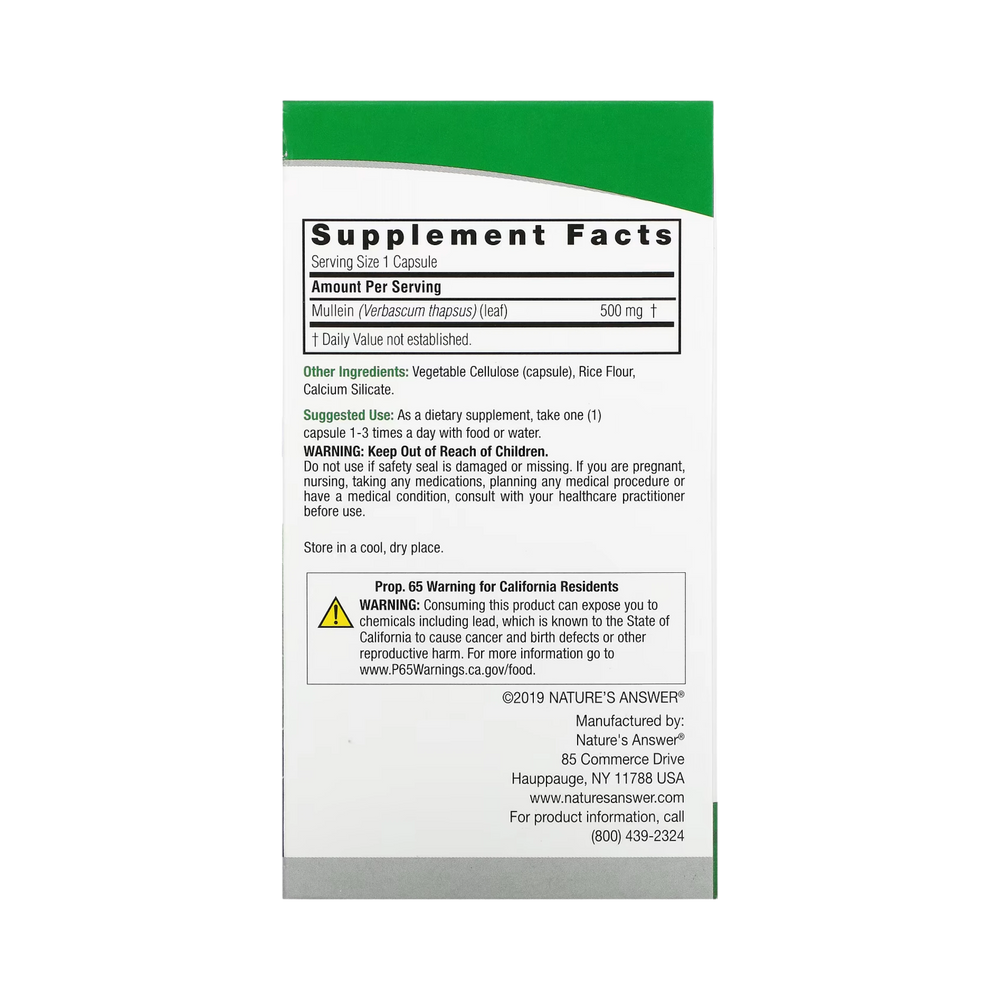 Nature’s Answer - Mullein Leaf, 90 Capsules