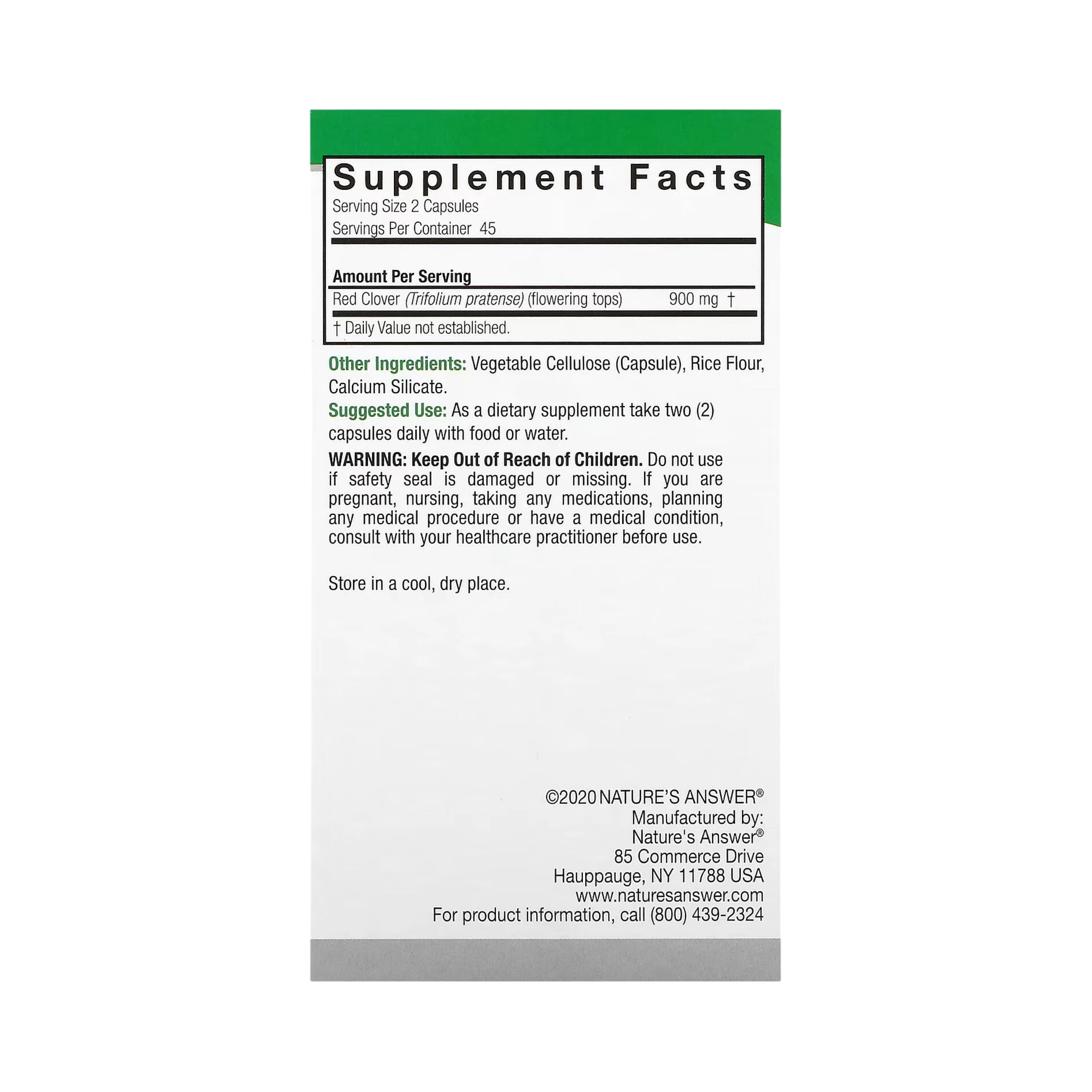 Nature's Answer - Red Clover, 90 Vegetarian Capsules