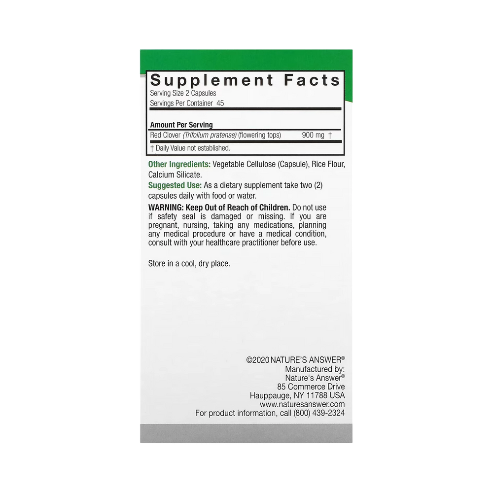 Nature's Answer - Red Clover, 90 Vegetarian Capsules