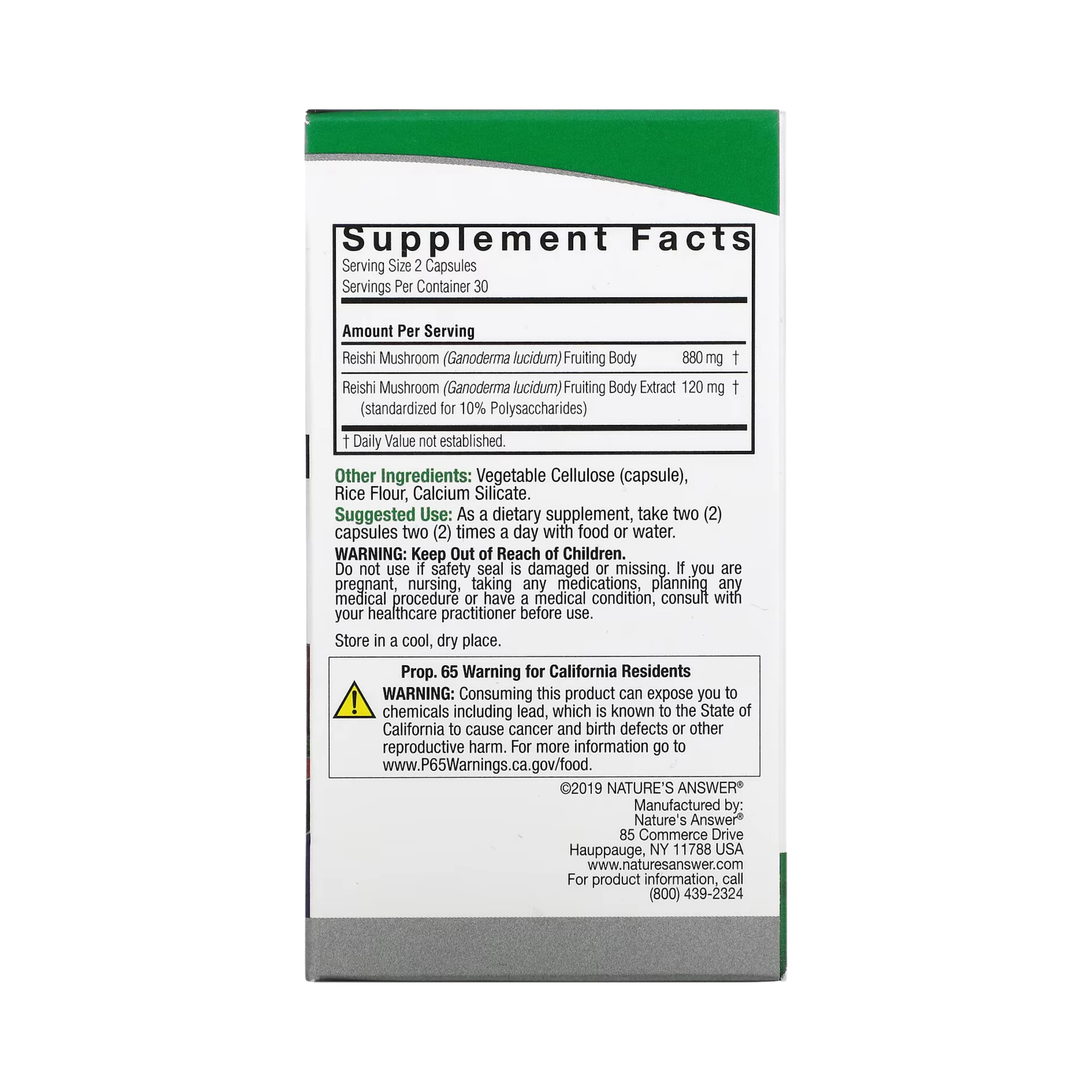 Nature's Answer - Reishi, 60 Vegetarian Capsules