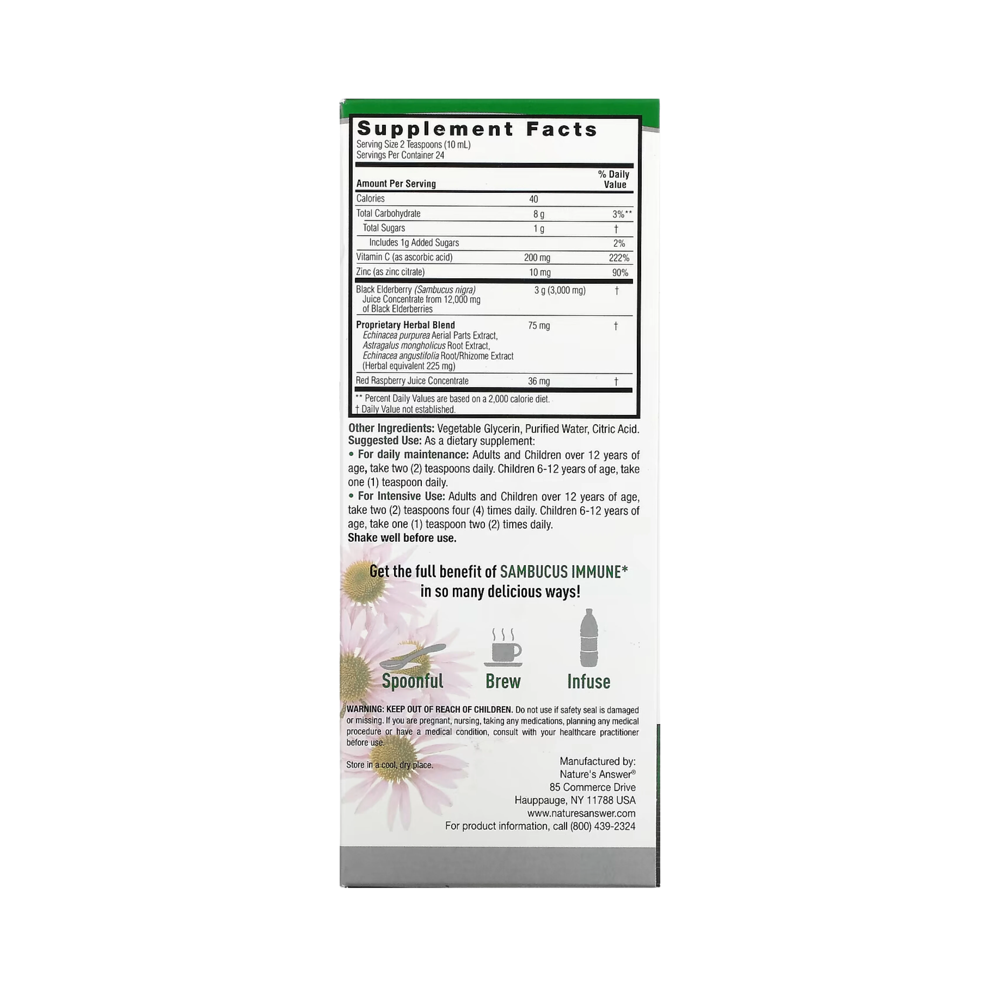Nature's Answer - Sambucus Immune, Black Elderberry, 8 Oz